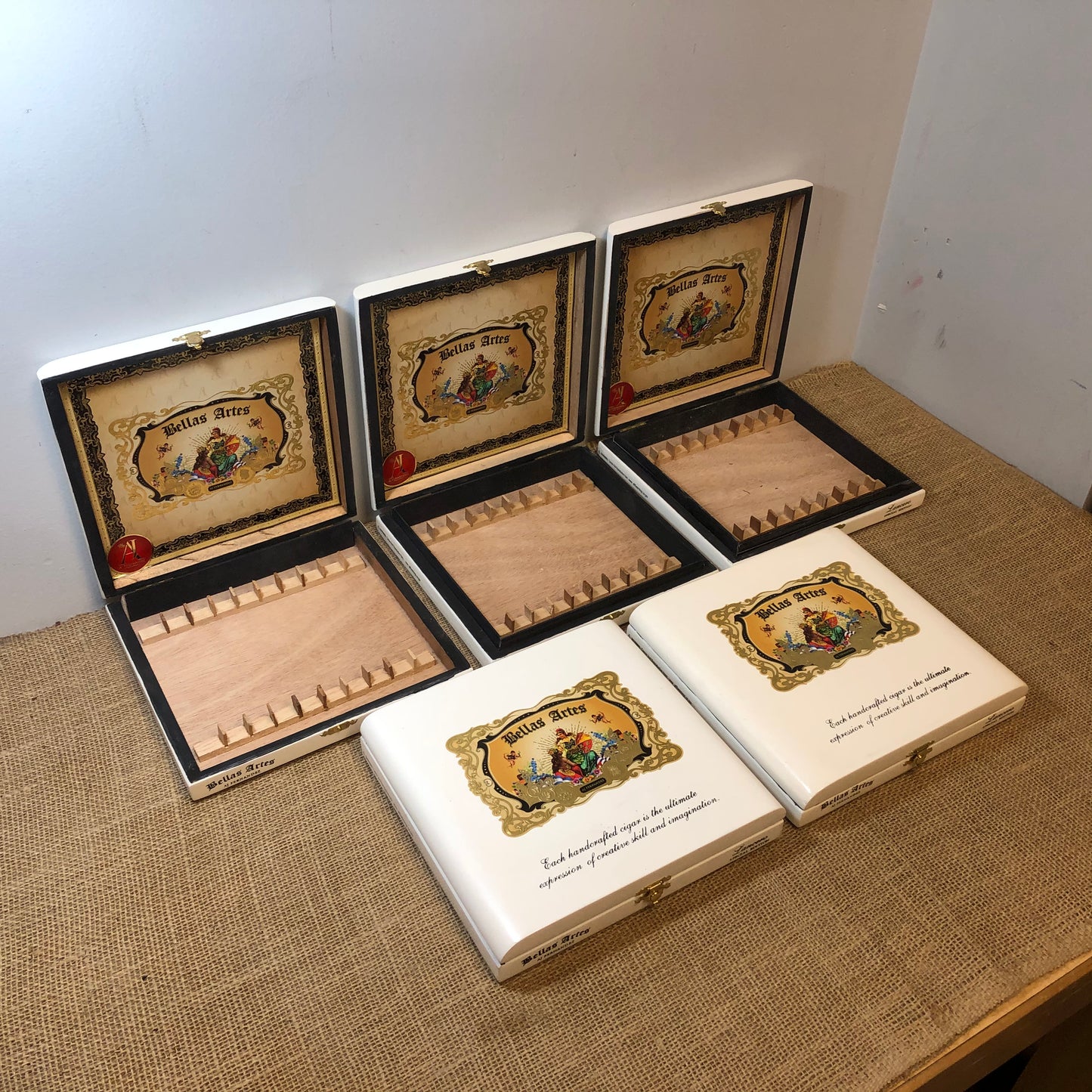 Lot of 5 Bellas Artes Empty Wooden Cigar Boxes 9x8x1.5 #58