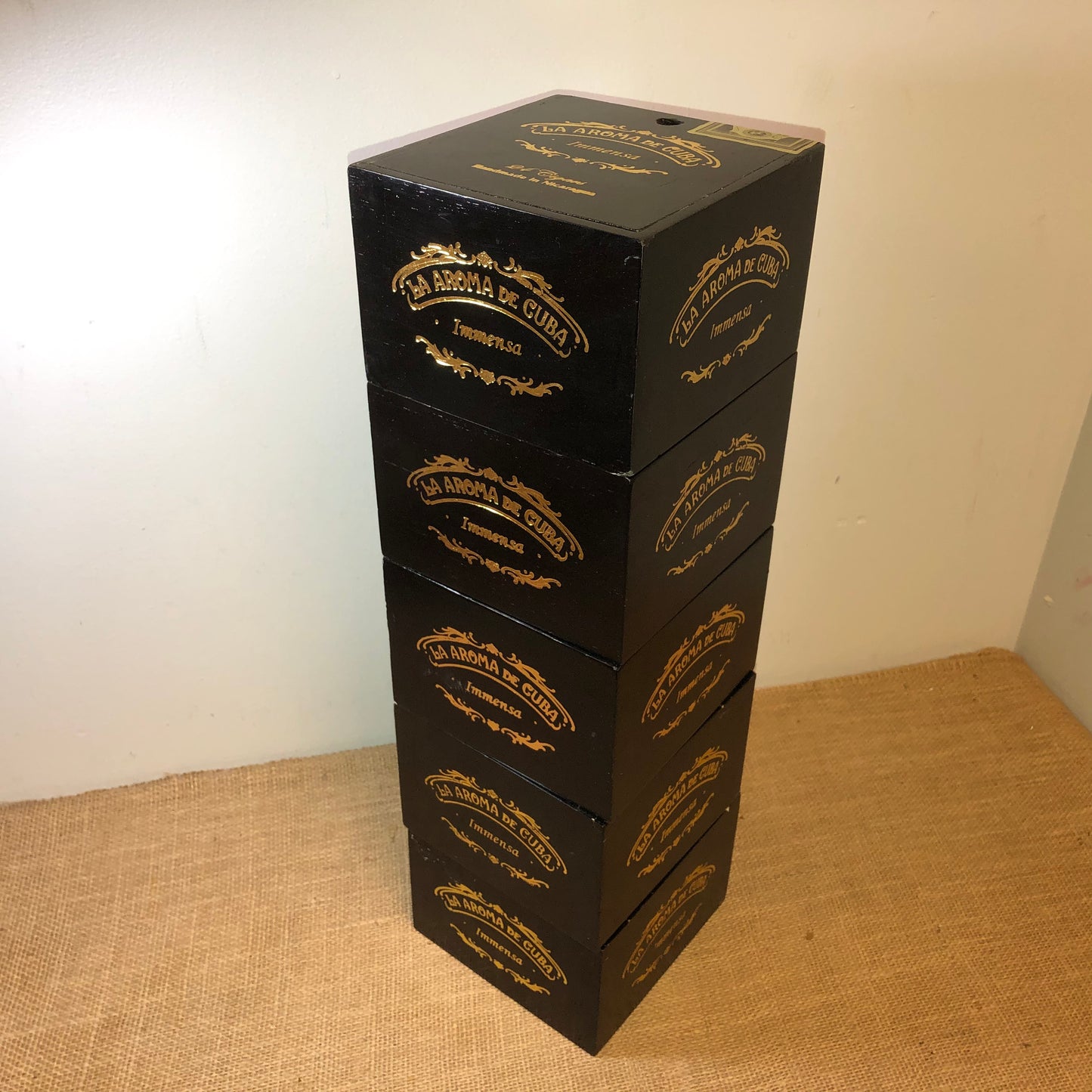 Lot of 5 La Aroma Immensa Empty Wooden Cigar Boxes 6.5x6.5x4 #78
