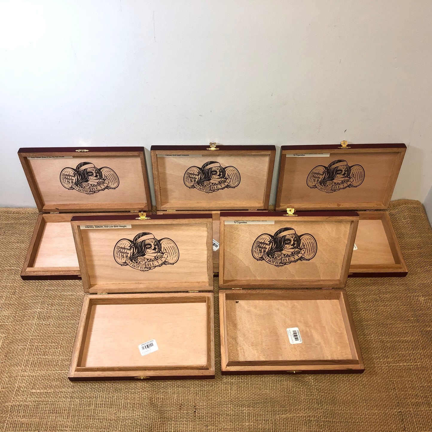 Lot of 5 Fat Bottom Betty Robusto Empty Wooden Cigar Boxes 9.5x6.25x1.25 #88