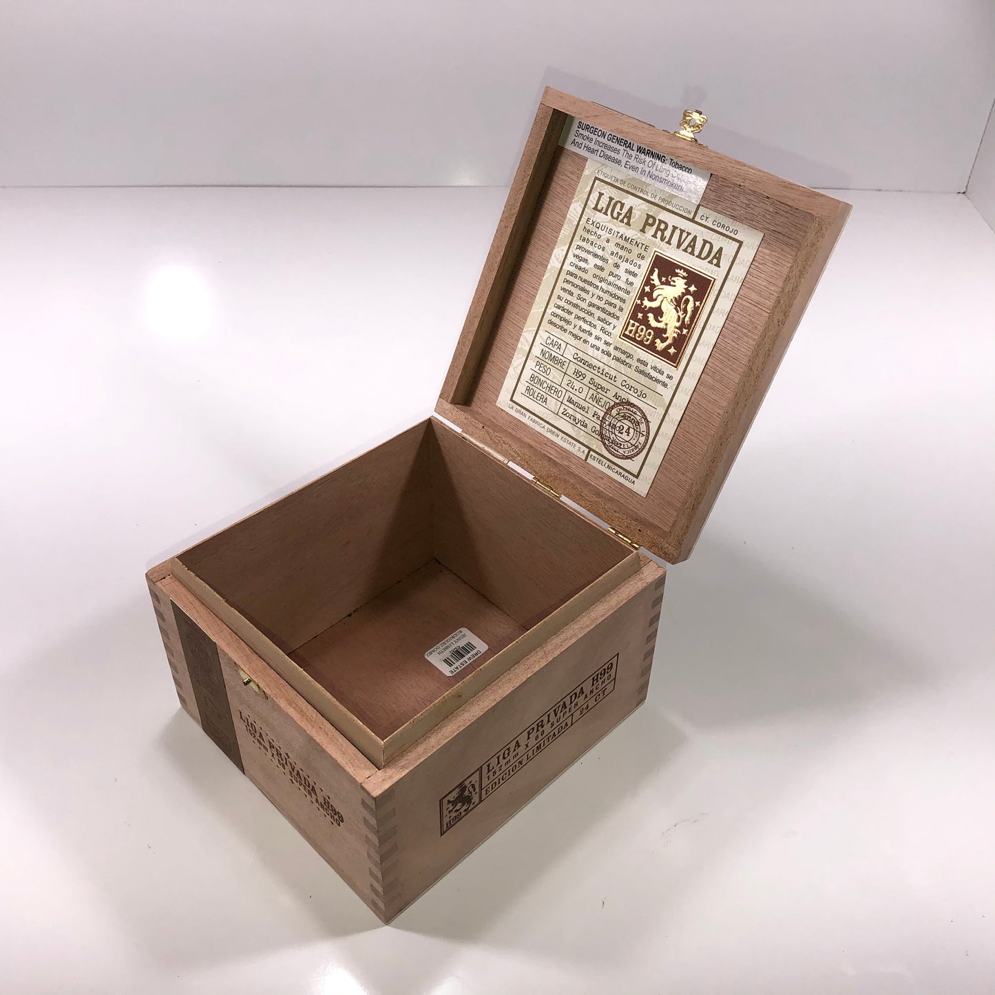 Liga Privada H99 Ancho Empty Wooden Cigar Box 6.5x7x4.5