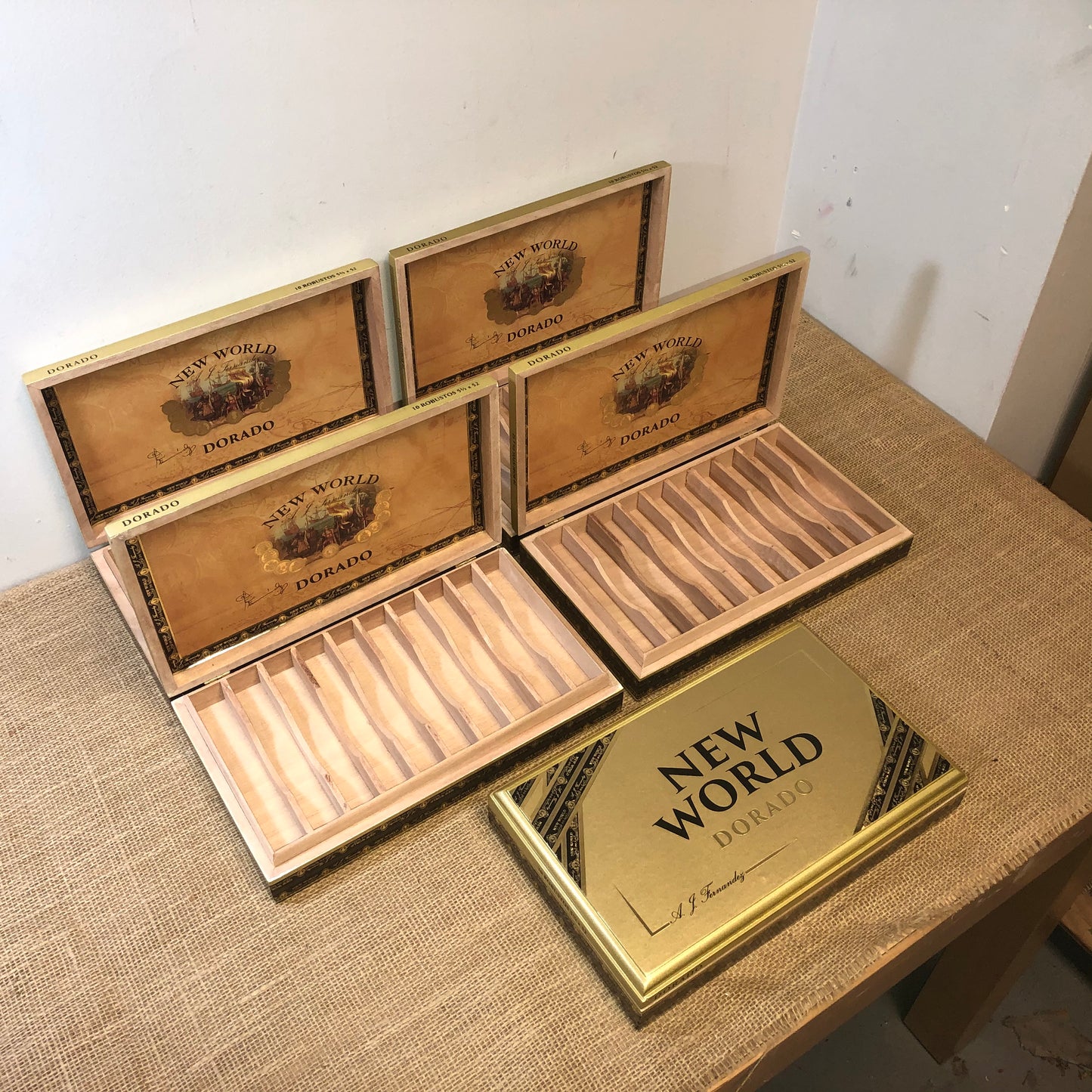 Lot of 5 Aj Fernandez Dorado Robusto Empty Wooden Cigar Boxes 10.75x6.5x2 #52