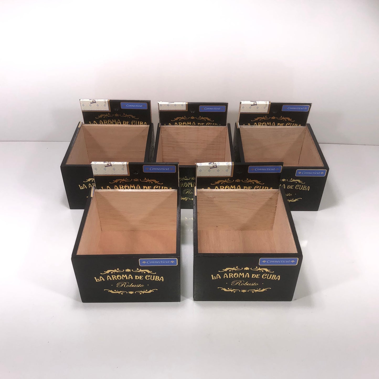 Lot of 5 La Aroma Robusto Empty Wooden Cigar Boxes 5.5x6x4 #108