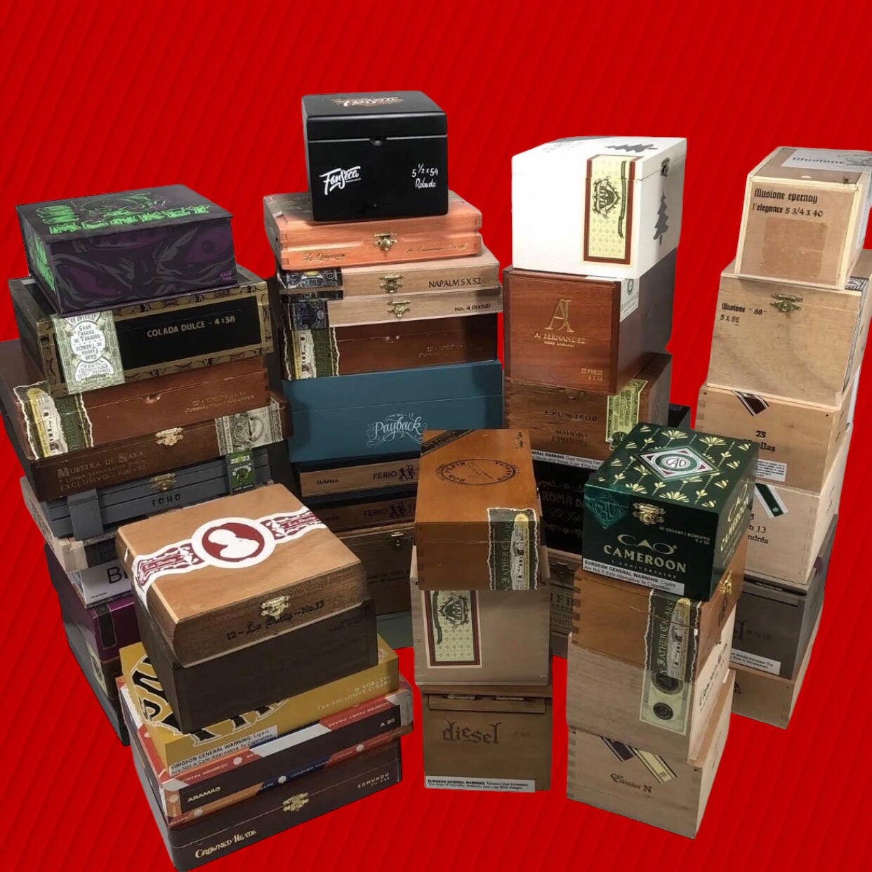 Lot of 10 Mystery Empty Wooden Cigar Boxes