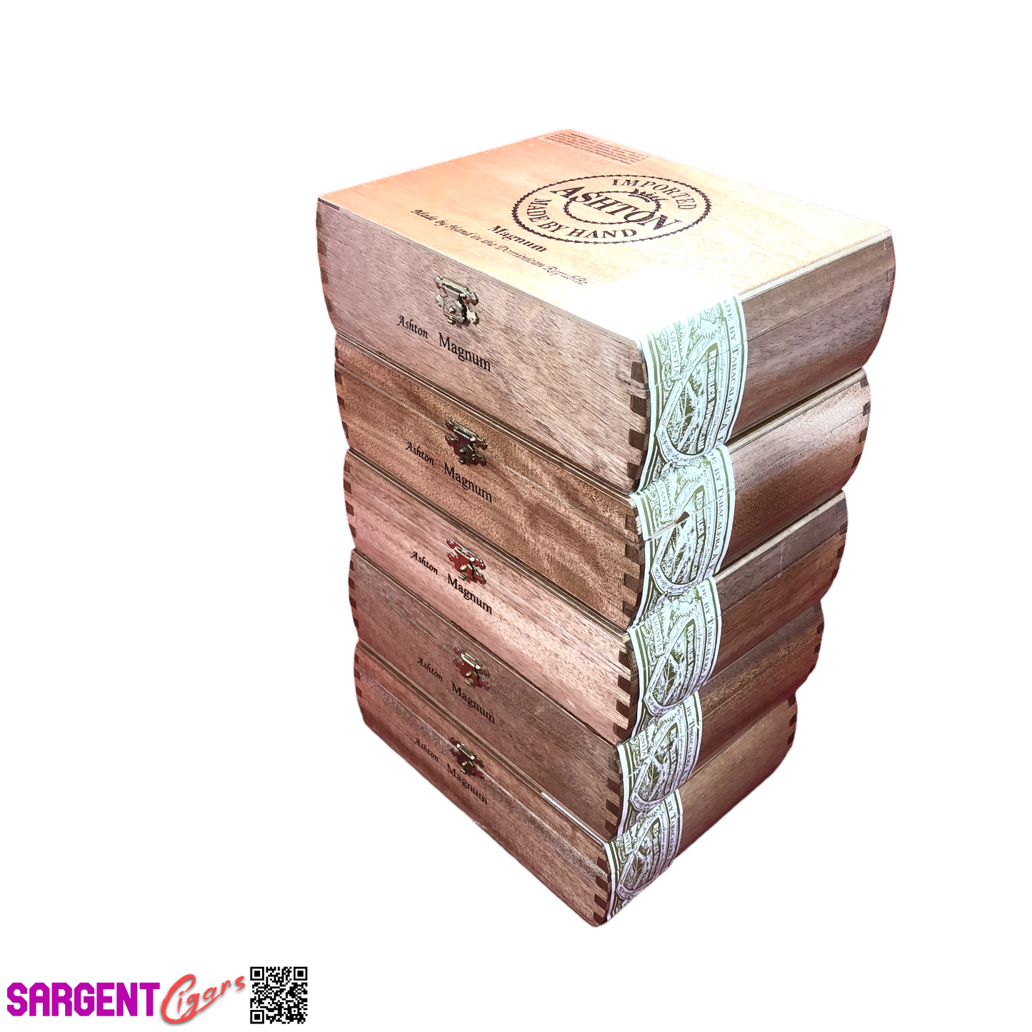 Lot of 5 Ashton Classic Magnum Empty Wooden Cigar Boxes 7.75x6x2.5 #104