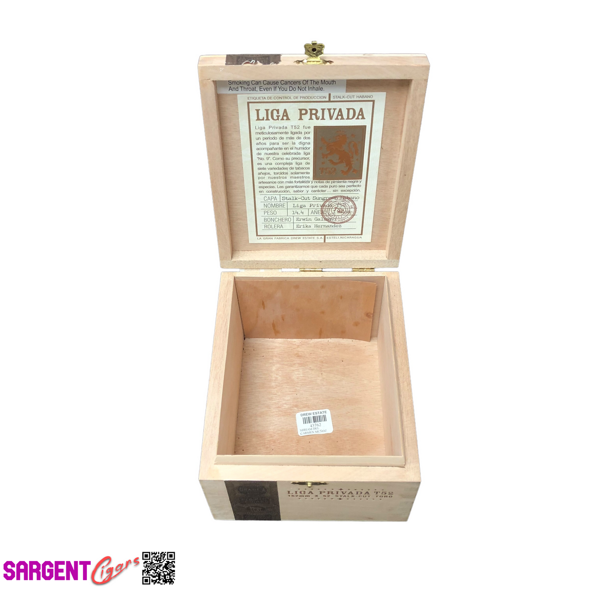 Liga Privada T52 Toro Empty Wooden Cigar Box 6x7x4