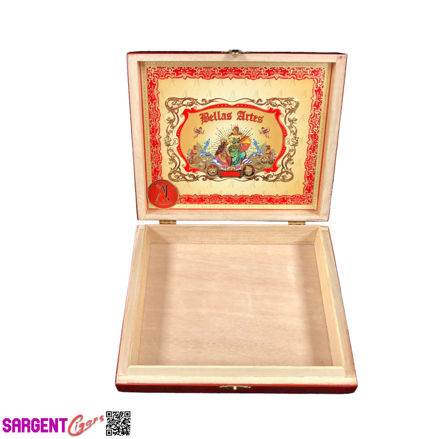 Aj Fernandez Bellas Artes Red Short Churchill Extra Empty Wooden Cigar Box 8.5x7x2