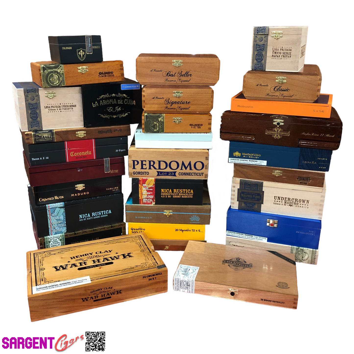 Lot of 15 Empty Wood Cigar Boxes