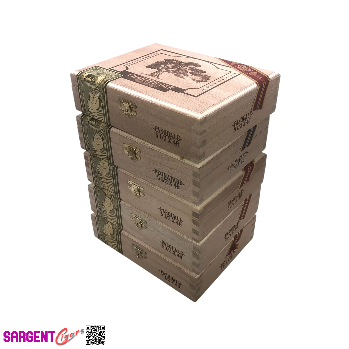 Lot of 5 Charter Oak Empty Wooden Cigar Boxes 7x5.5x2 #24