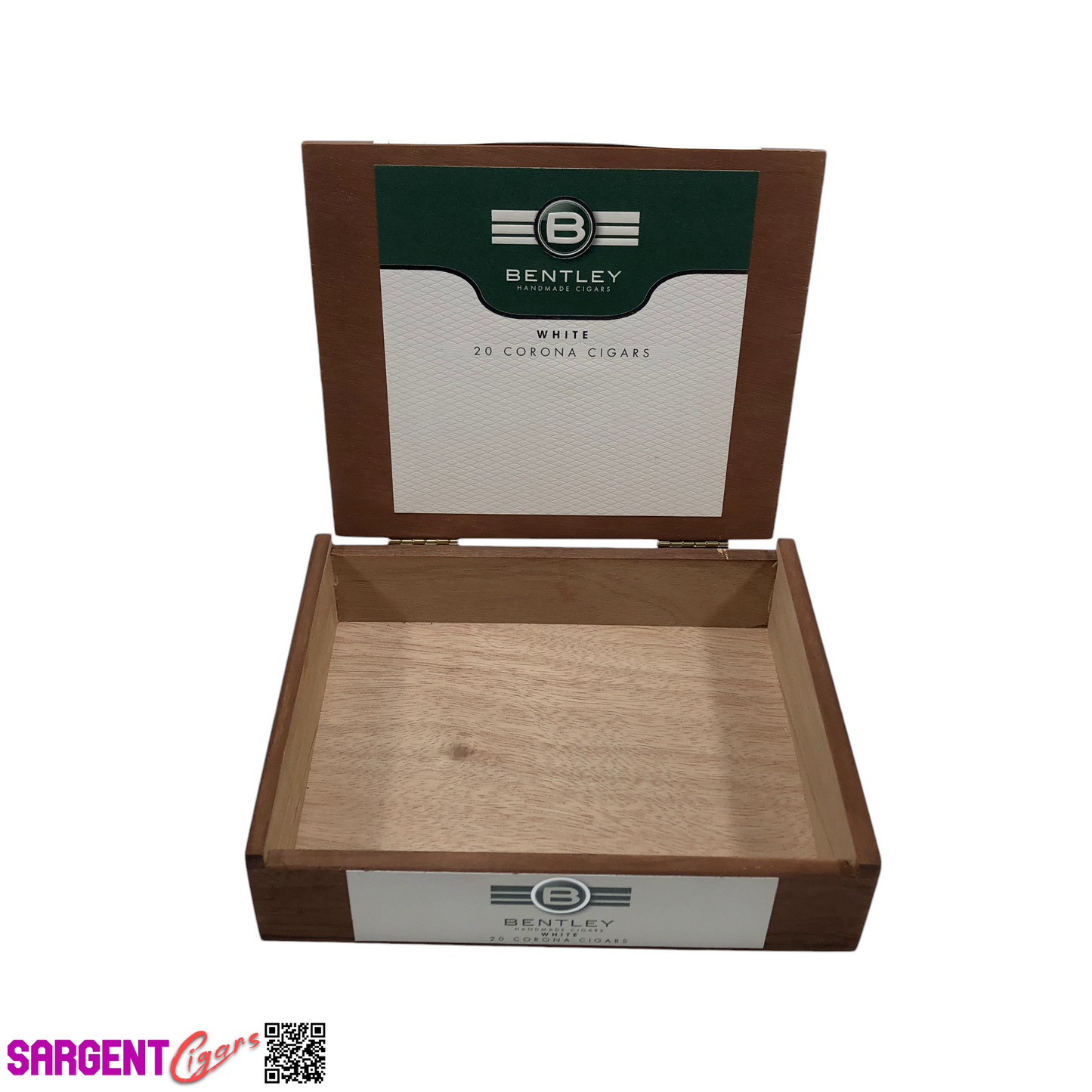 Bentley White Corona Empty Wooden Cigar Box 7.75x6.25x2