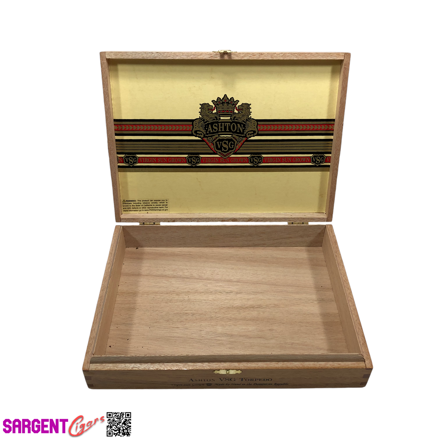 Ashton VSG Torpedo Empty Wooden Cigar Box 10.25x7.75x2.25