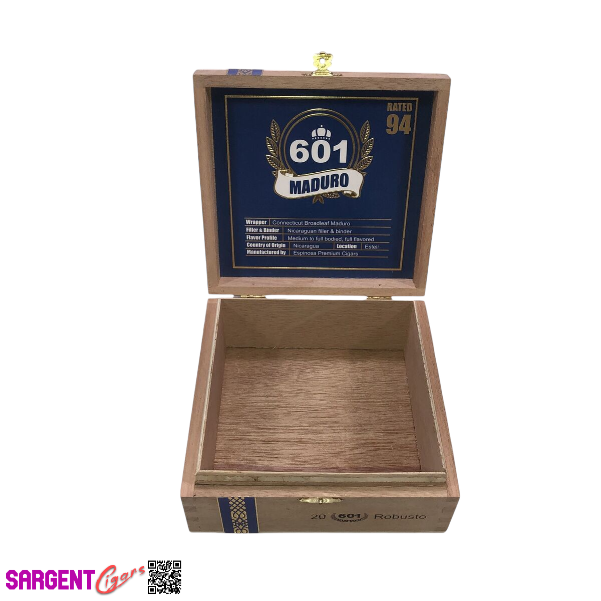 Espinosa 601 Maduro Robusto Empty Wooden Cigar Box 6.5x6.25x2.75