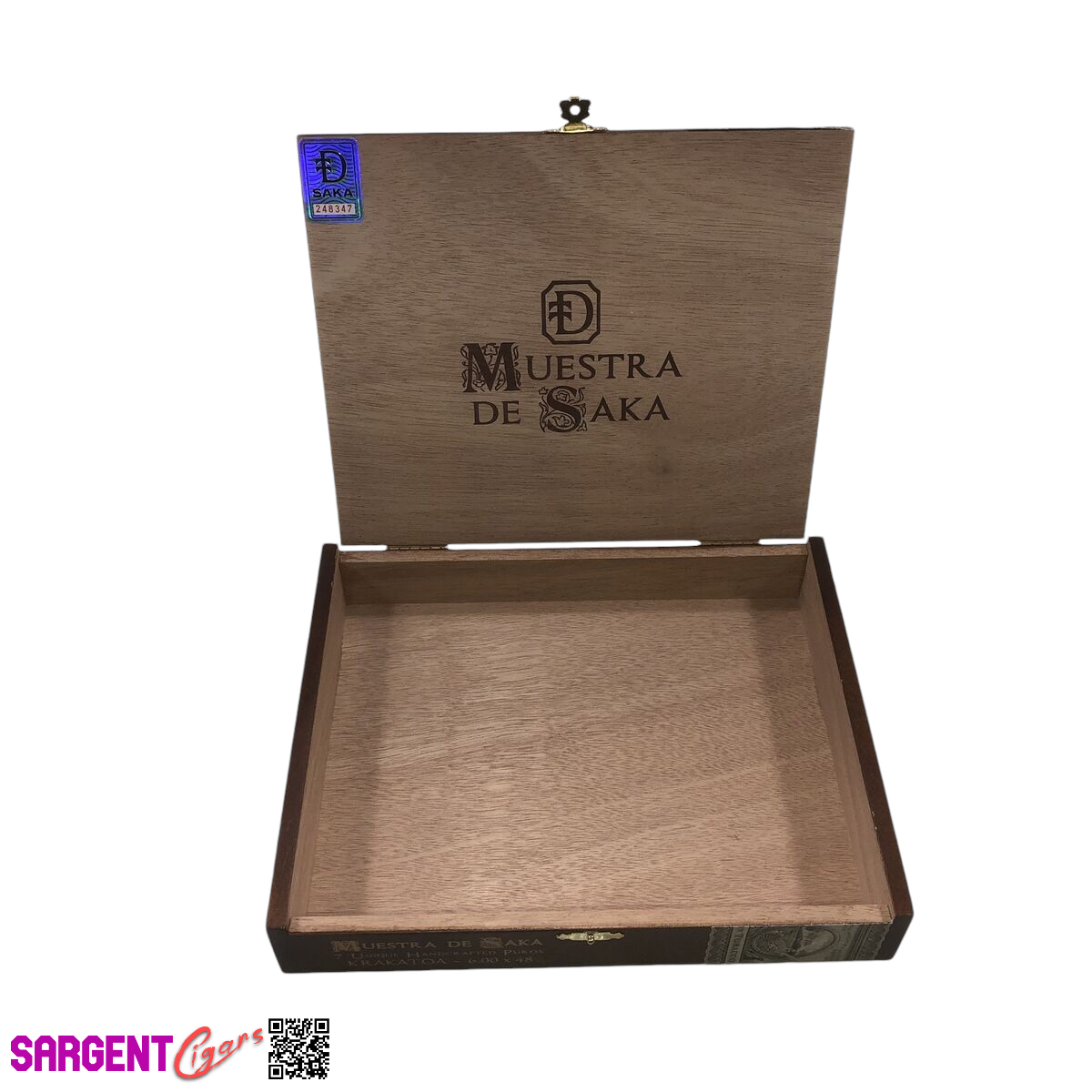 Muestra De Saka Krakatoa Empty Wooden Cigar Box 9.5x7.5x1.5