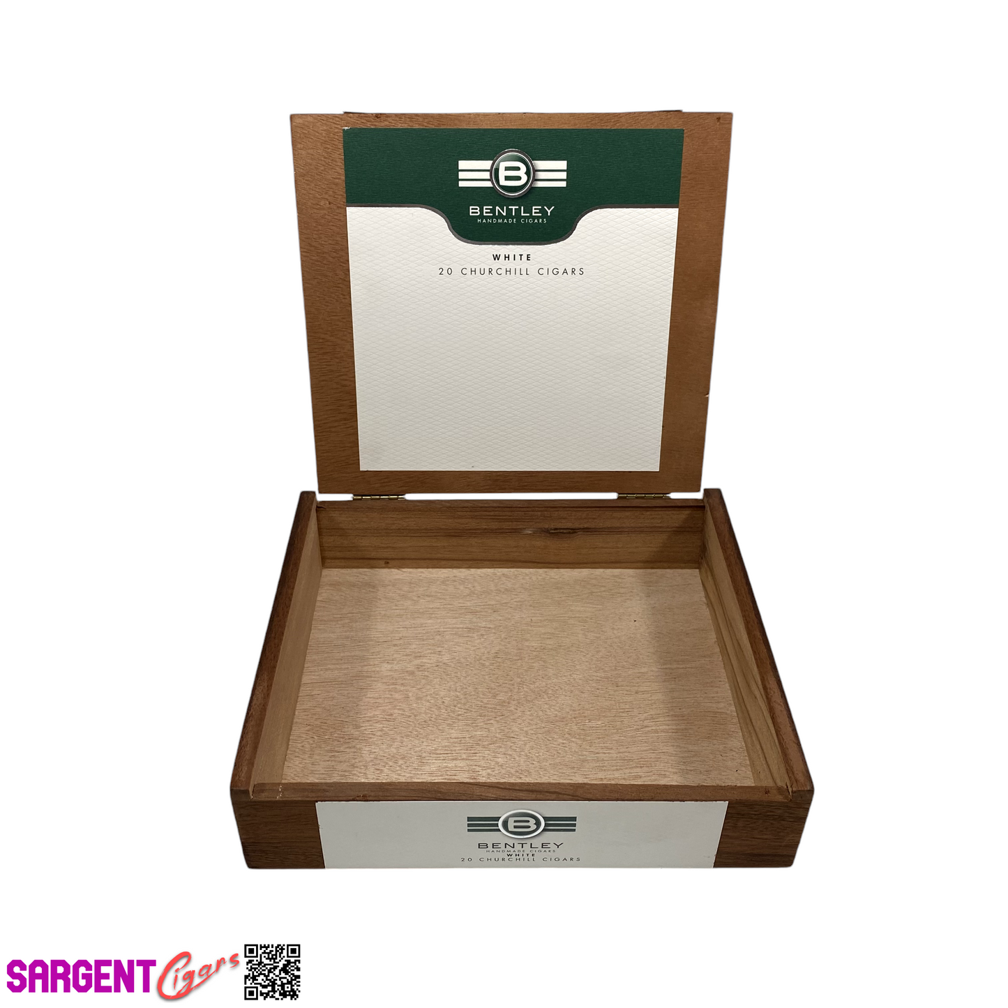 Bentley White Churchill Empty Wooden Cigar Box 9x7.75x2