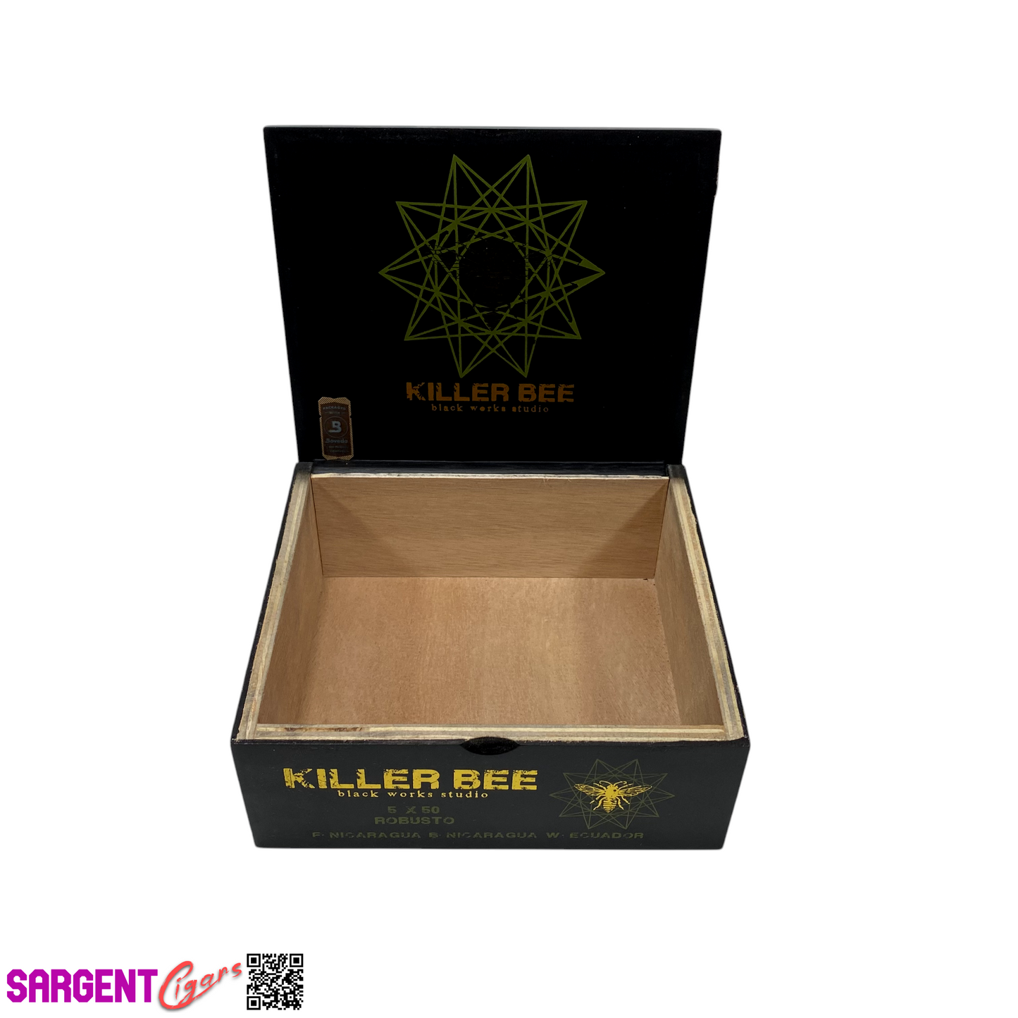 Killer Bee Robusto Empty Wooden Cigar Box 7x6x2.75