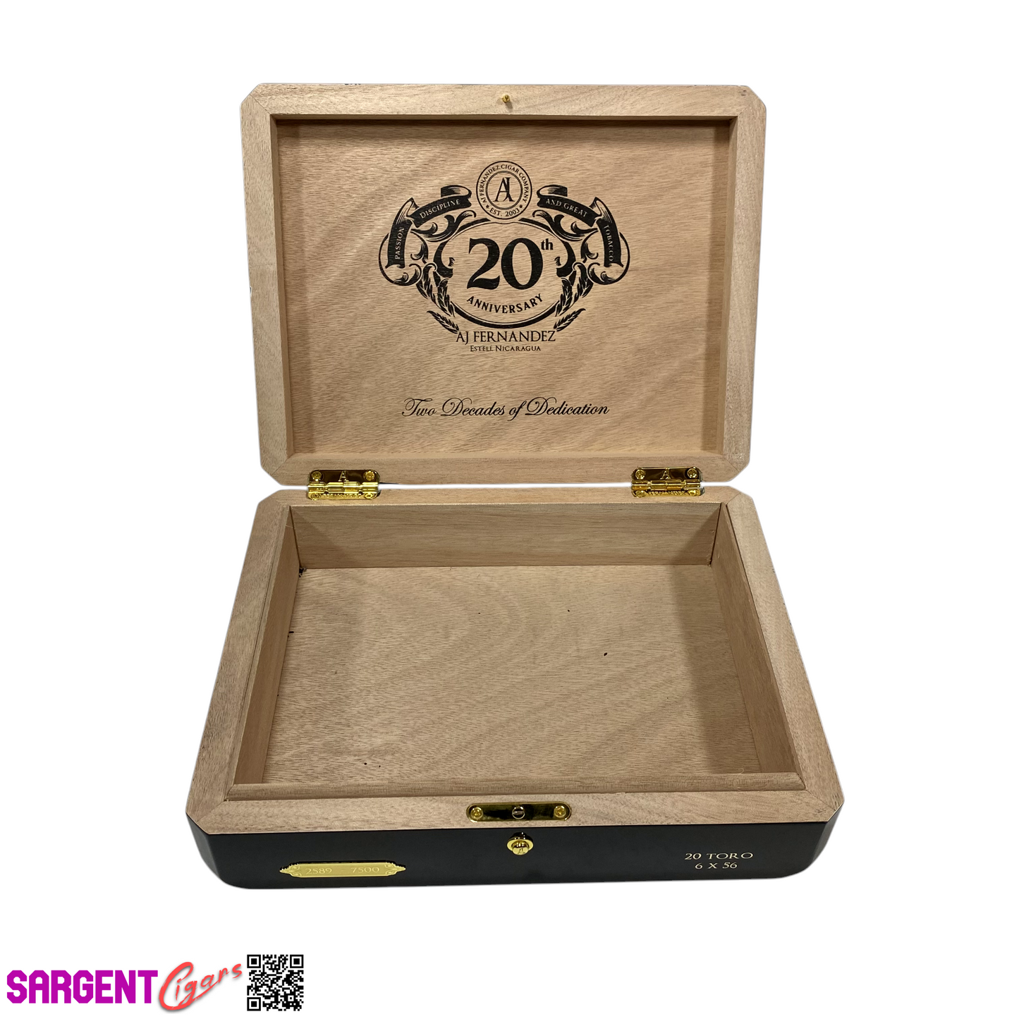 Aj Fernandez 20th Anniversary Empty Wooden Cigar Box 10x8x2.5