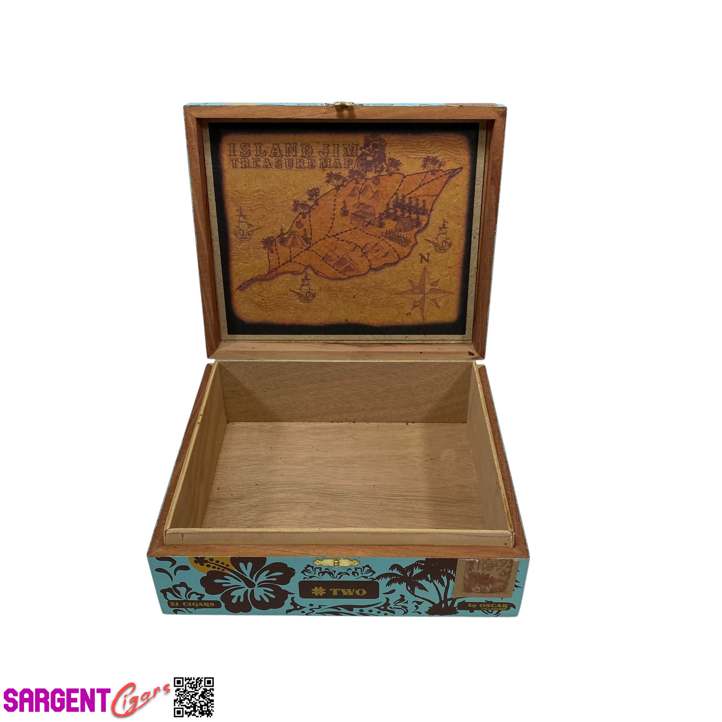 Island Jim Empty Wooden Cigar Box 8.5x7.5x2.75