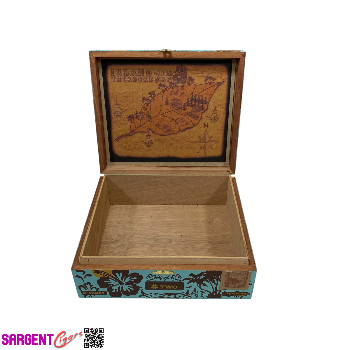 Island Jim Empty Wooden Cigar Box 8.5x7.5x2.75
