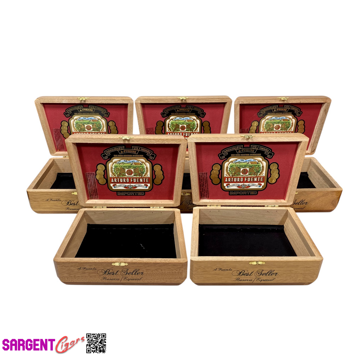 Lot of 5 Arturo Fuente Best Seller Empty Wooden Cigar Boxes 8.25x5.5x3 #110