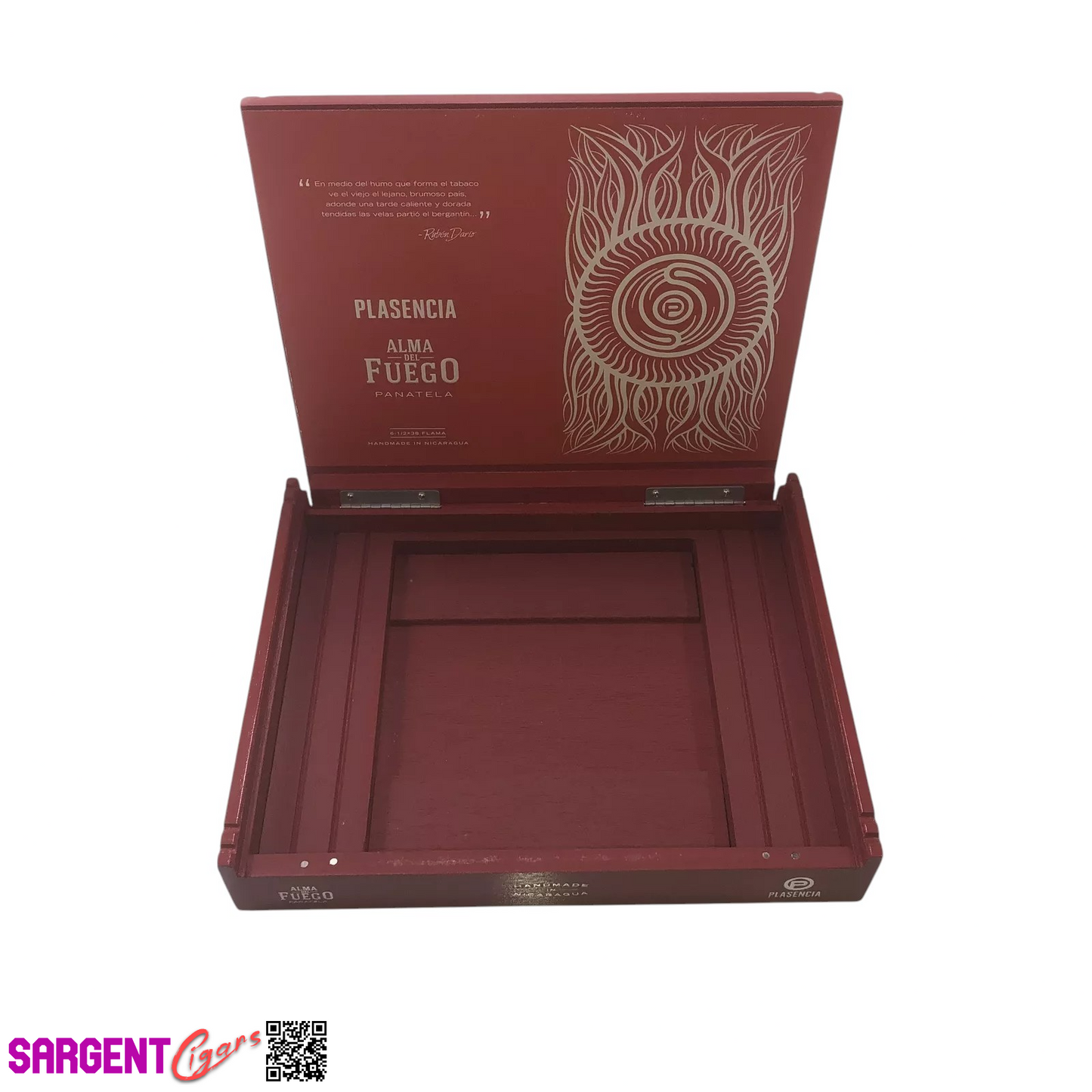 Plasencia Alma Fuego Flama Empty Wooden Cigar Box 10x8.25x1.5