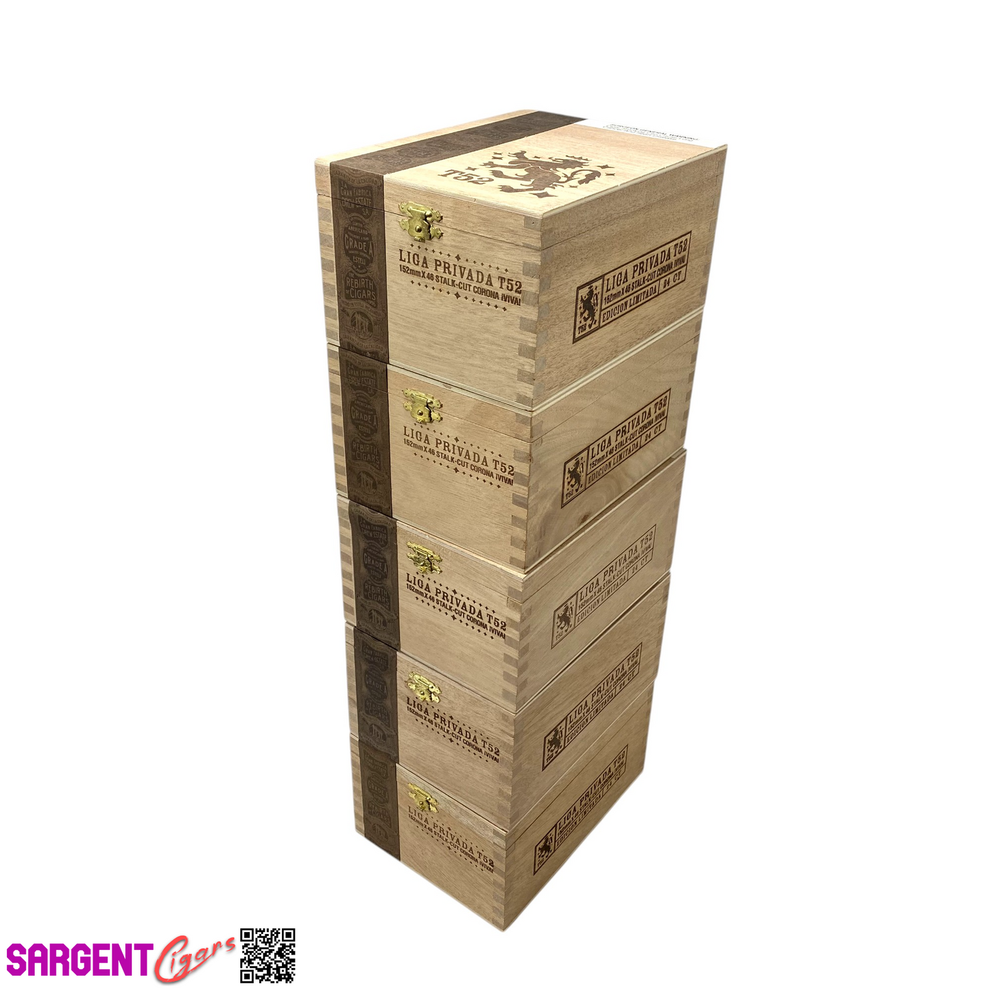 Lot of 5 Liga Privada T52 Corona Viva Empty Wooden Cigar Boxes 5.5x7.5x4 #56