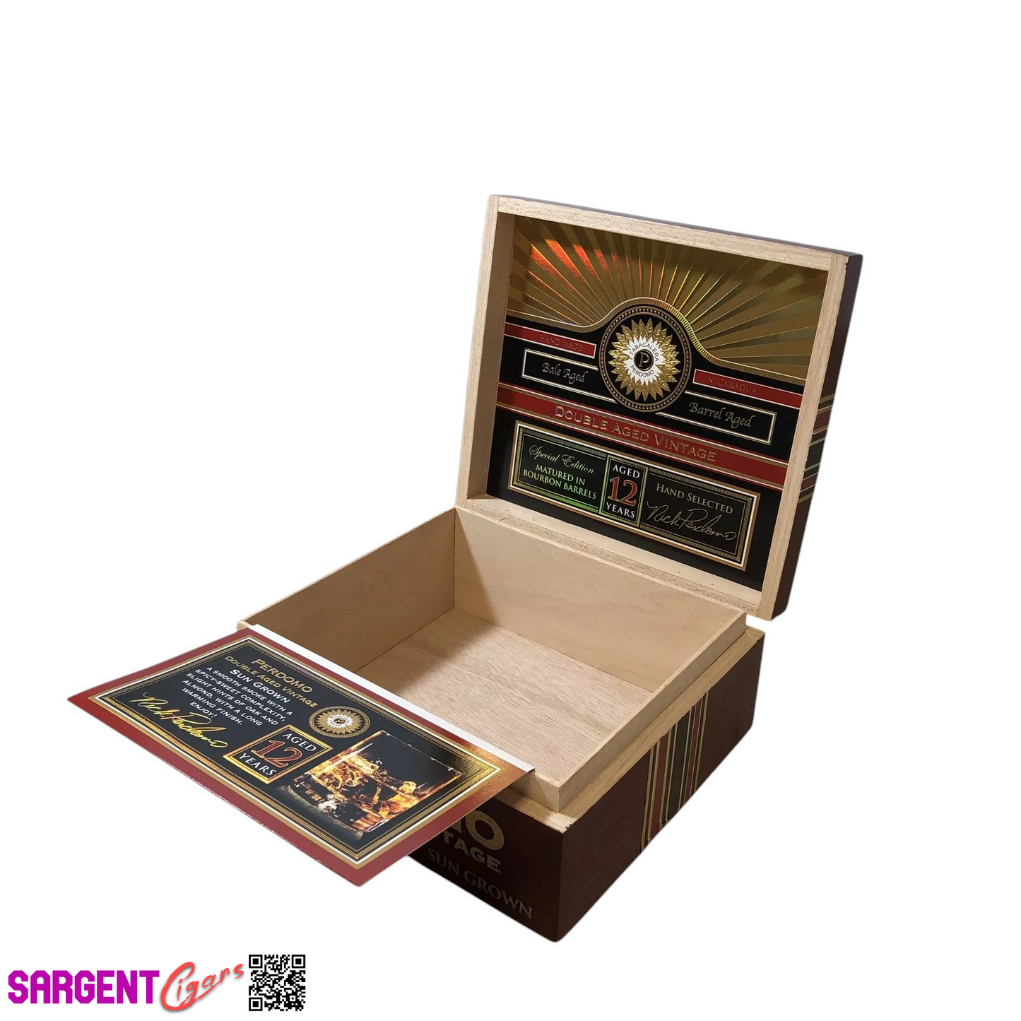 Perdomo Double Aged Vintage Sun Grown Gordo Empty Wooden Cigar Box 8.5x7.75x3.5