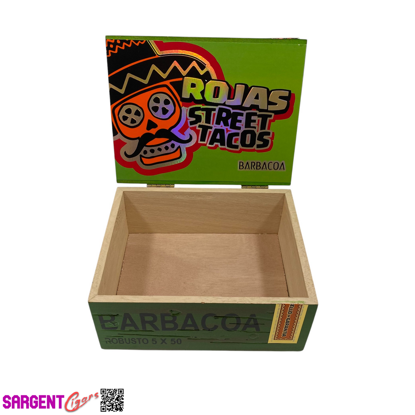 Rojas Street Tacos Barbacoa Robusto Empty Wooden Cigar Box 7.5x6x3.5