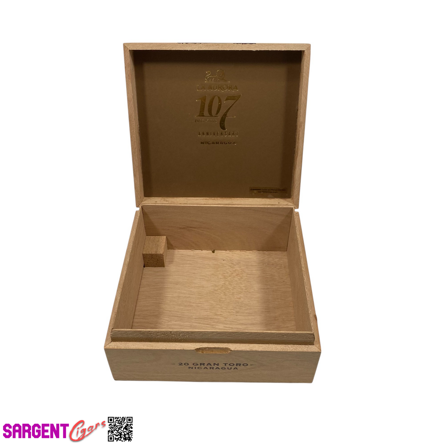 La Aurora 107 Gran Toro Empty Wooden Cigar Box 7.25x7x3.25