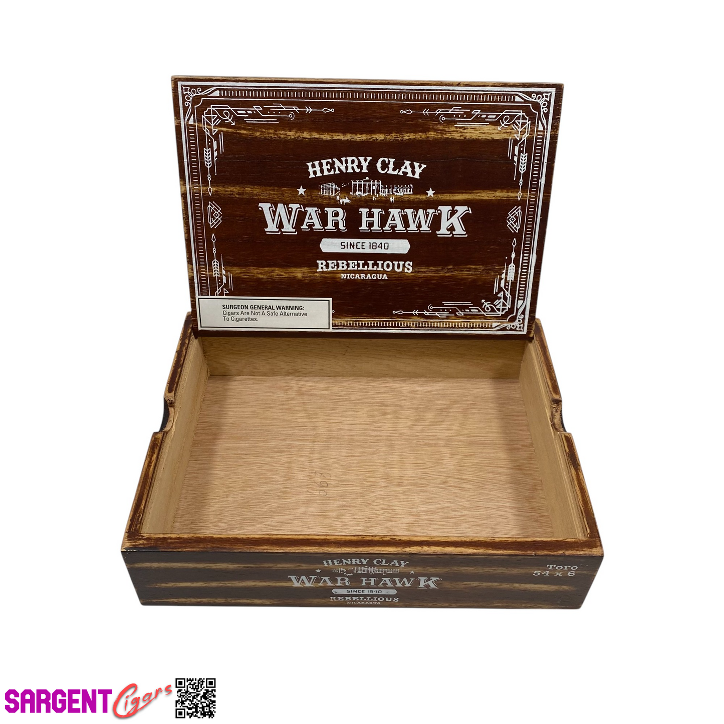 Henry Clay War Hawk Rebellious Toro Empty Wooden Cigar Box 9x7x2