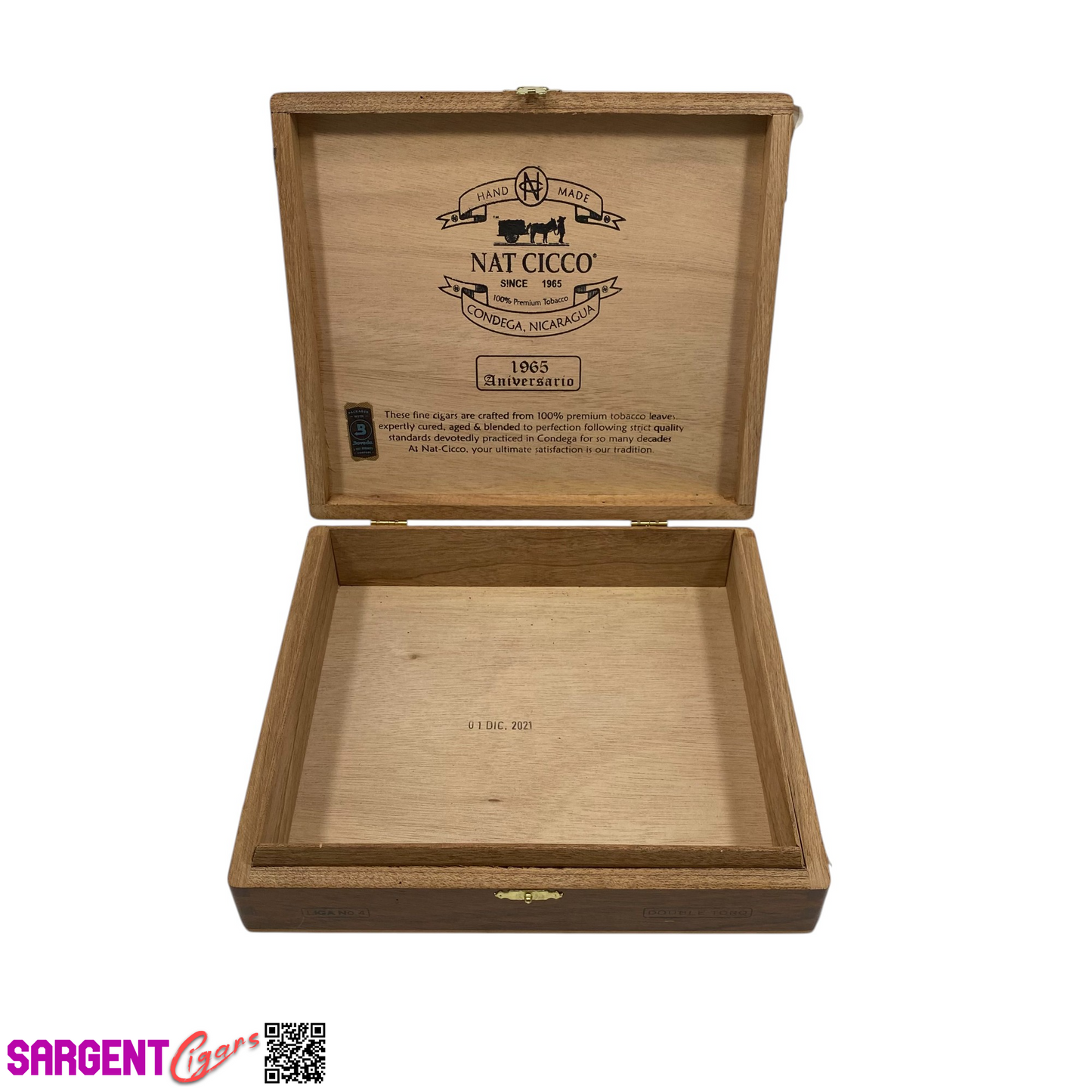 Nat Cicco 1965 Double Toro Empty Wooden Cigar Box 9x8x2