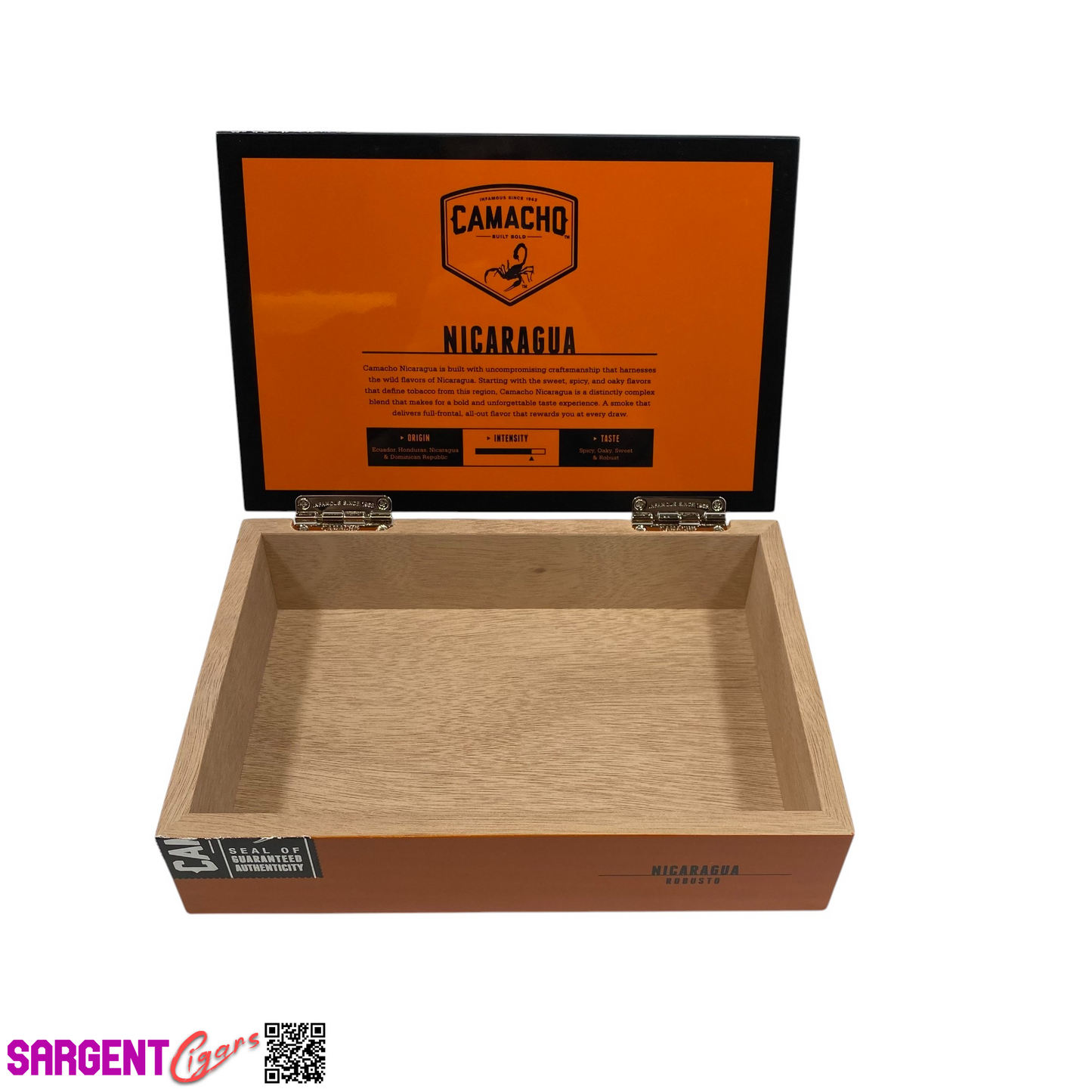 Camacho Nicaragua Robusto Empty Wooden Cigar Box 9x6x2.25