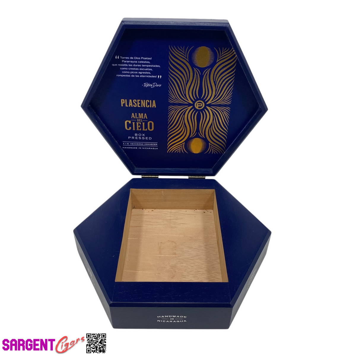 Plasencia Alma Cielo Hexagon Empty Wooden Cigar Box 10x8.5x2.5