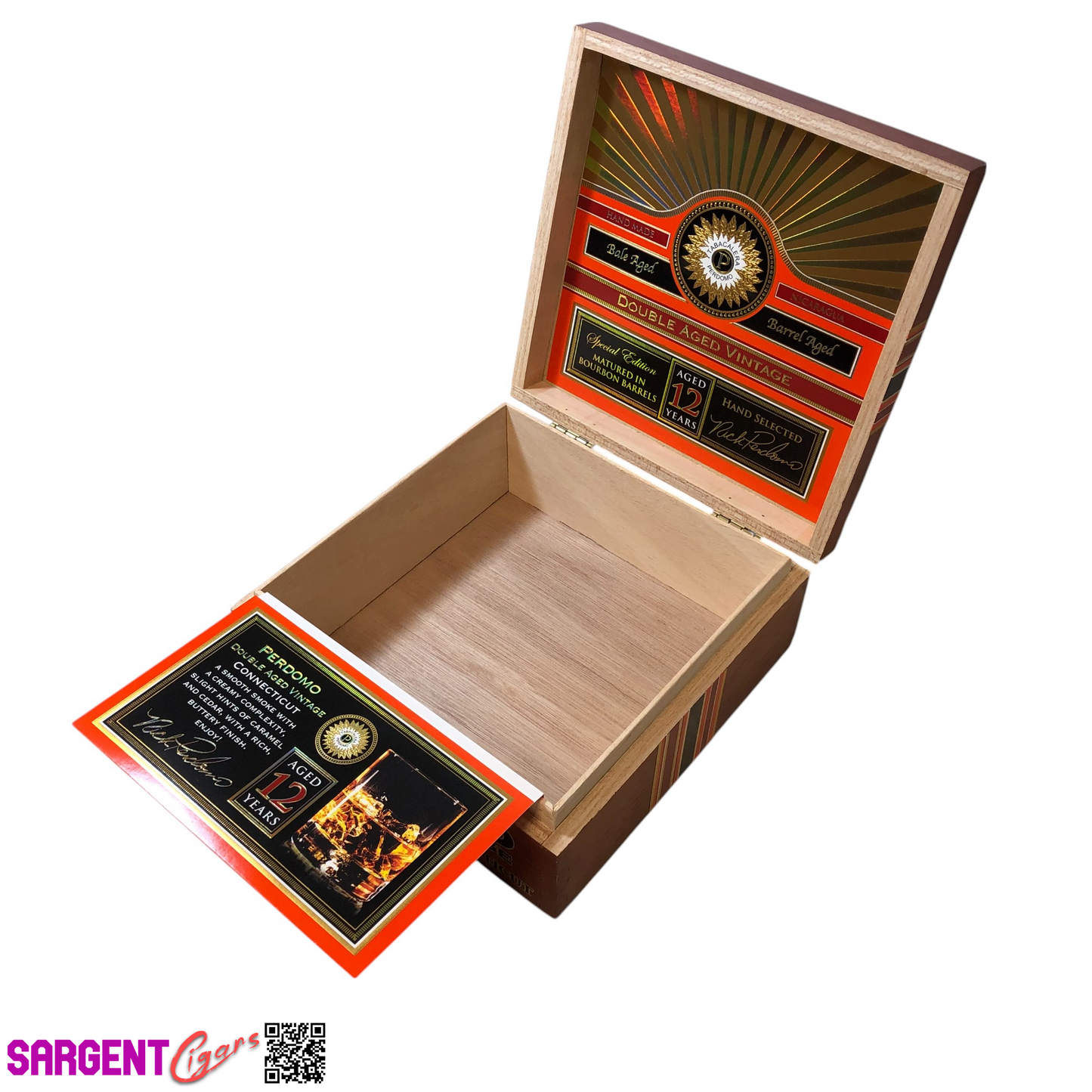 Perdomo Double Aged Vintage Conn Churchill Empty Wooden Cigar Box 8x8x3.5