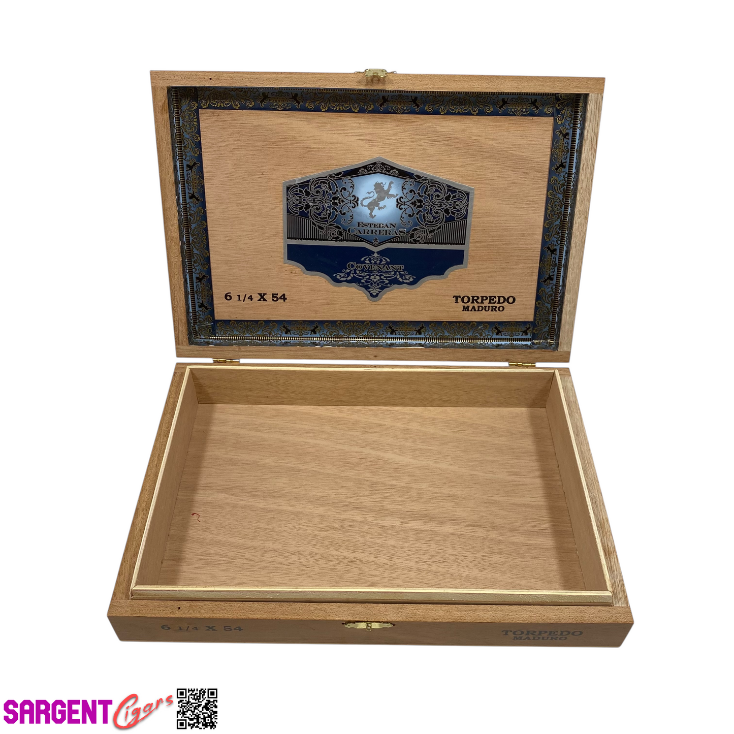 Esteban Carreras Covenant Torpedo Empty Wooden Cigar Box 11x7.25x2