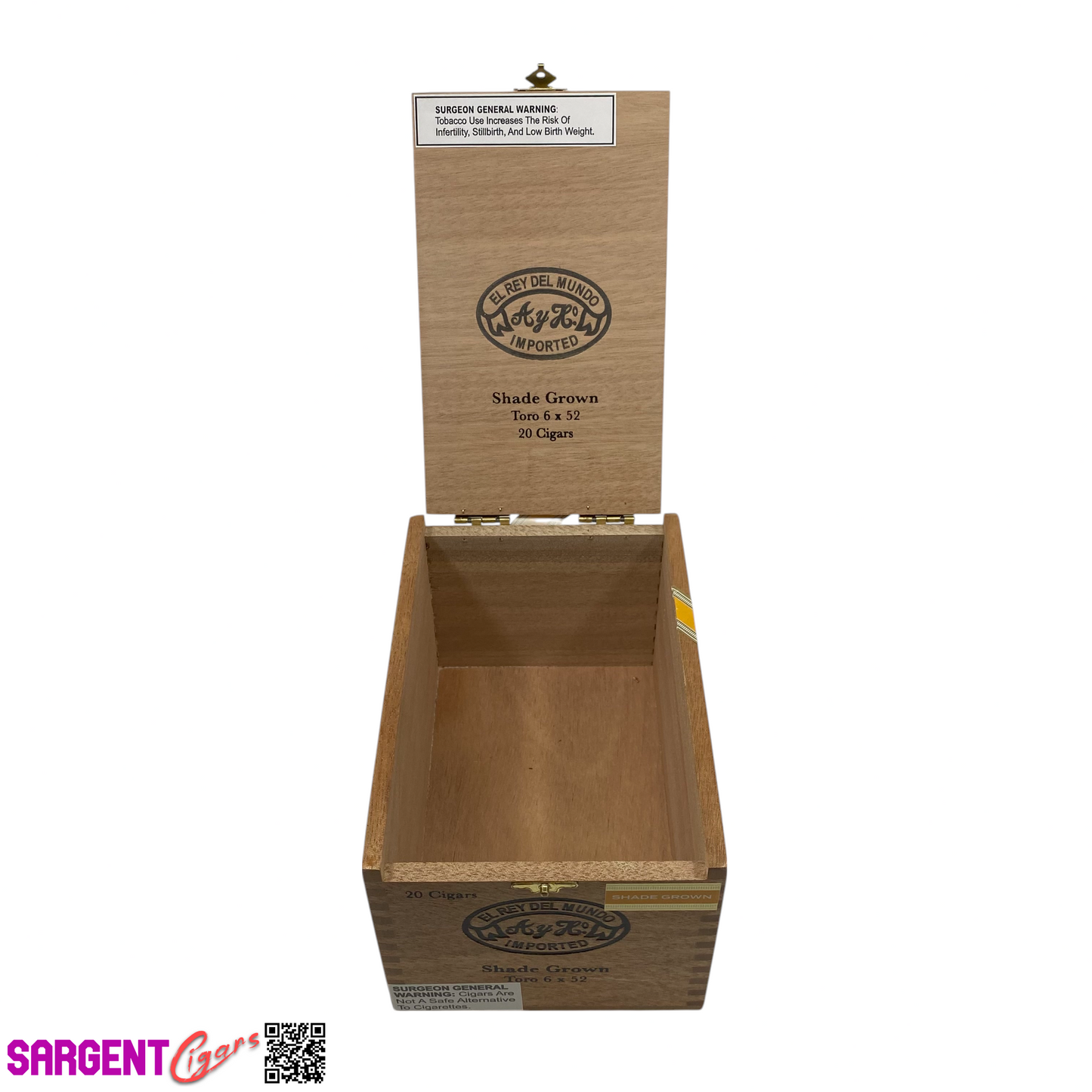 Del Mundo Shade Grown Toro Empty Wooden Cigar Box 4.75x7x4