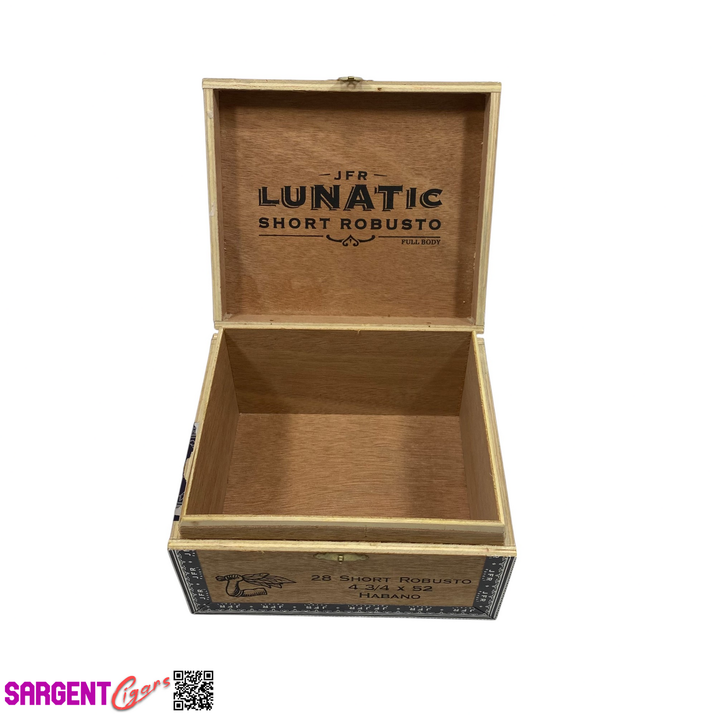 JFR Lunatic Short Robusto Empty Wooden Cigar Box 6.5x5.75x3.5