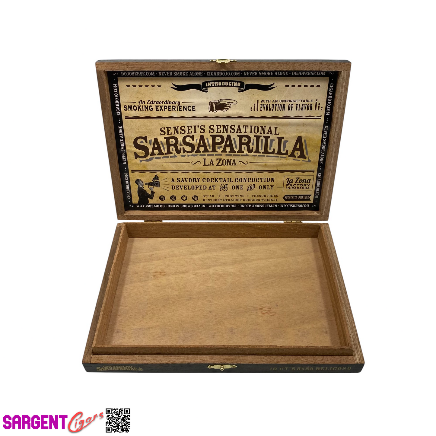 Espinosa Sensei Sarsaparilla Empty Wooden Cigar Box 9x6.5x1