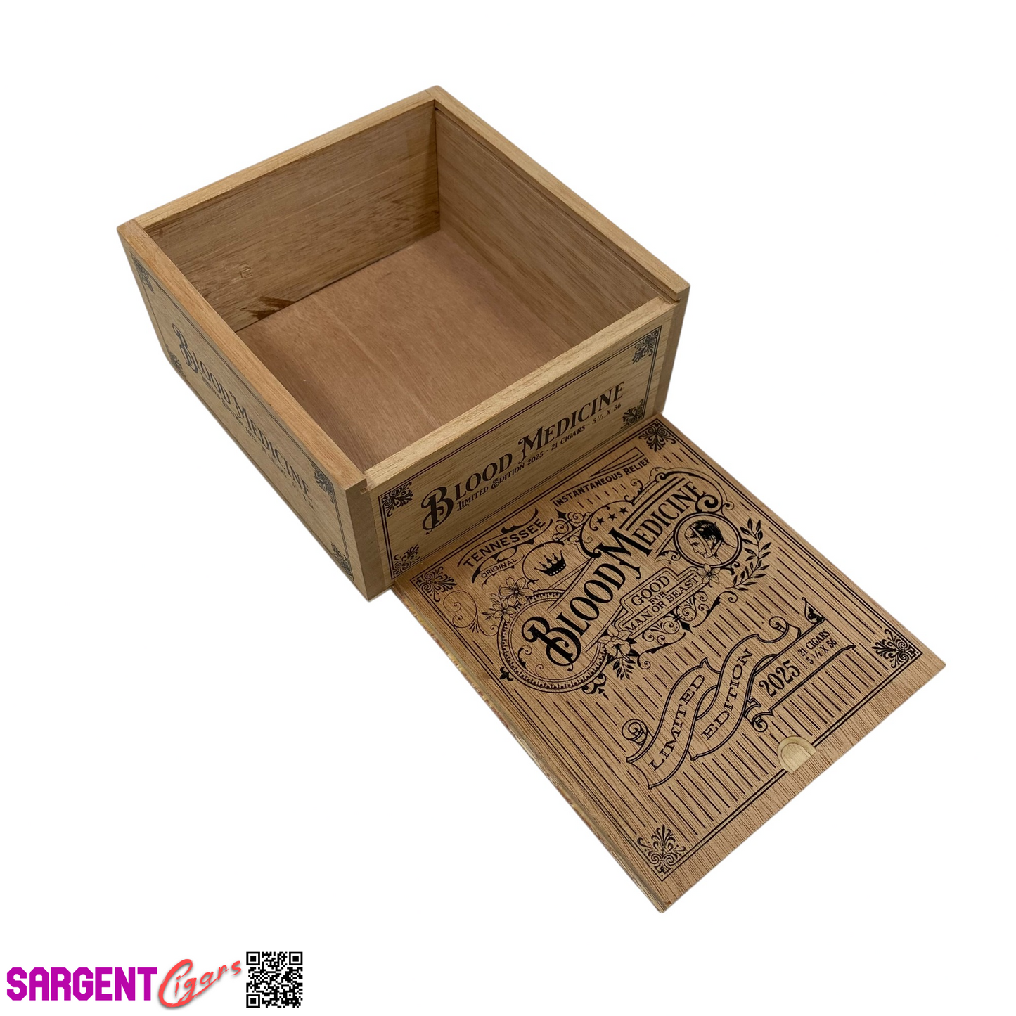 Crowned Heads Blood Medicine 2025 Empty Wooden Cigar Box 6.25x6.5x3