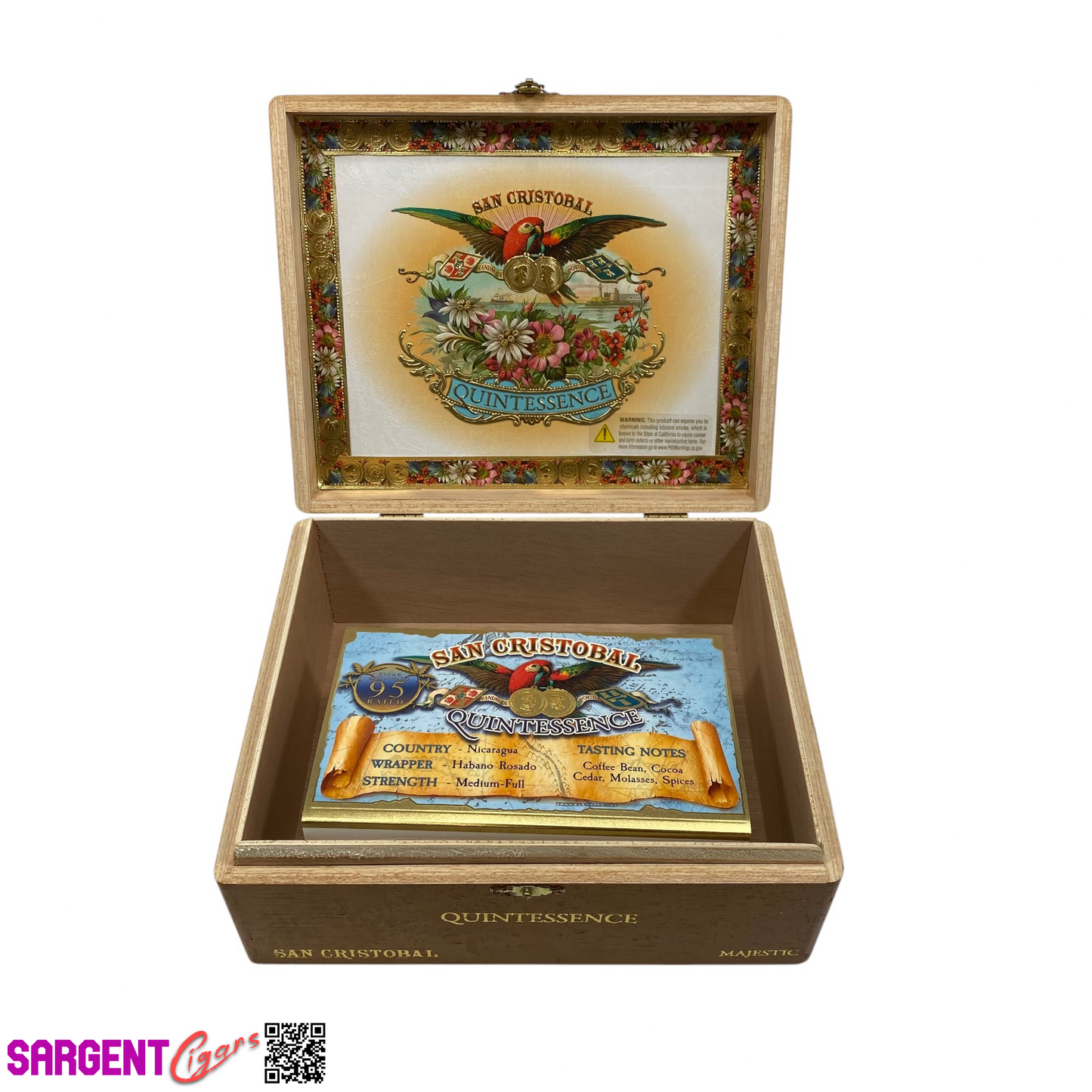 San Cristobal Quintessence Majestic Empty Wooden Cigar Box 8.5x7x3.25