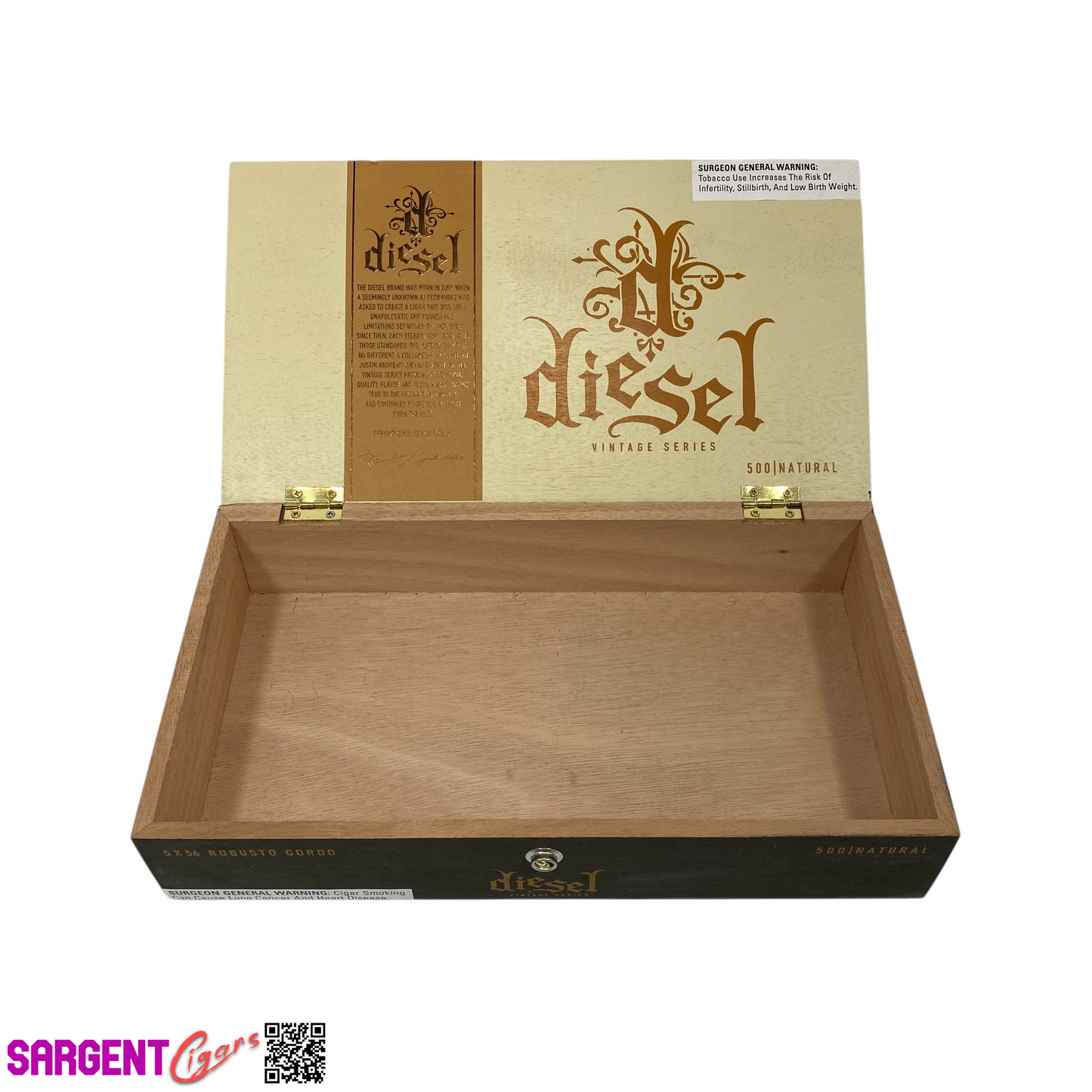 Diesel Vintage Series Robusto Natural Empty Wooden Cigar Box 12x6.75x2.5 (1)