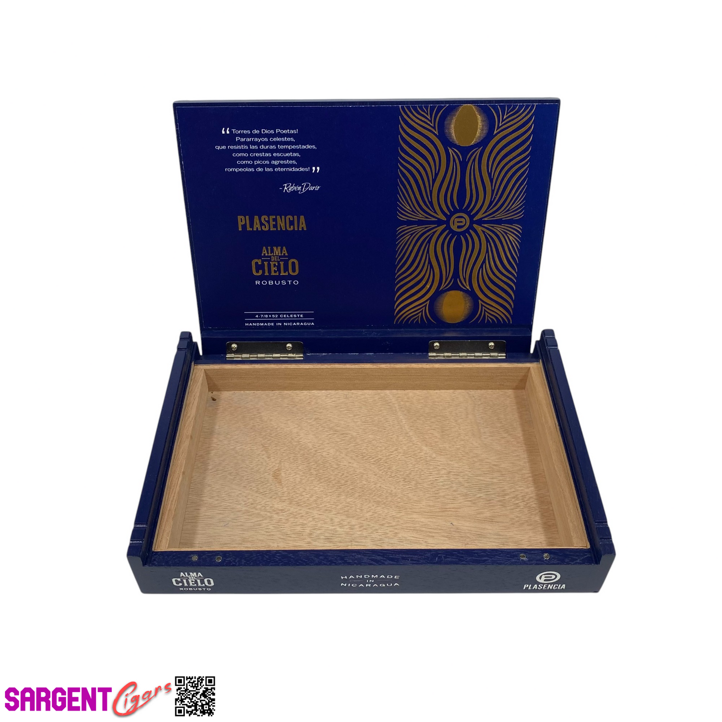 Plasencia Alma Cielo Celeste Empty Wooden Cigar Box 9.5x6.25x1.5