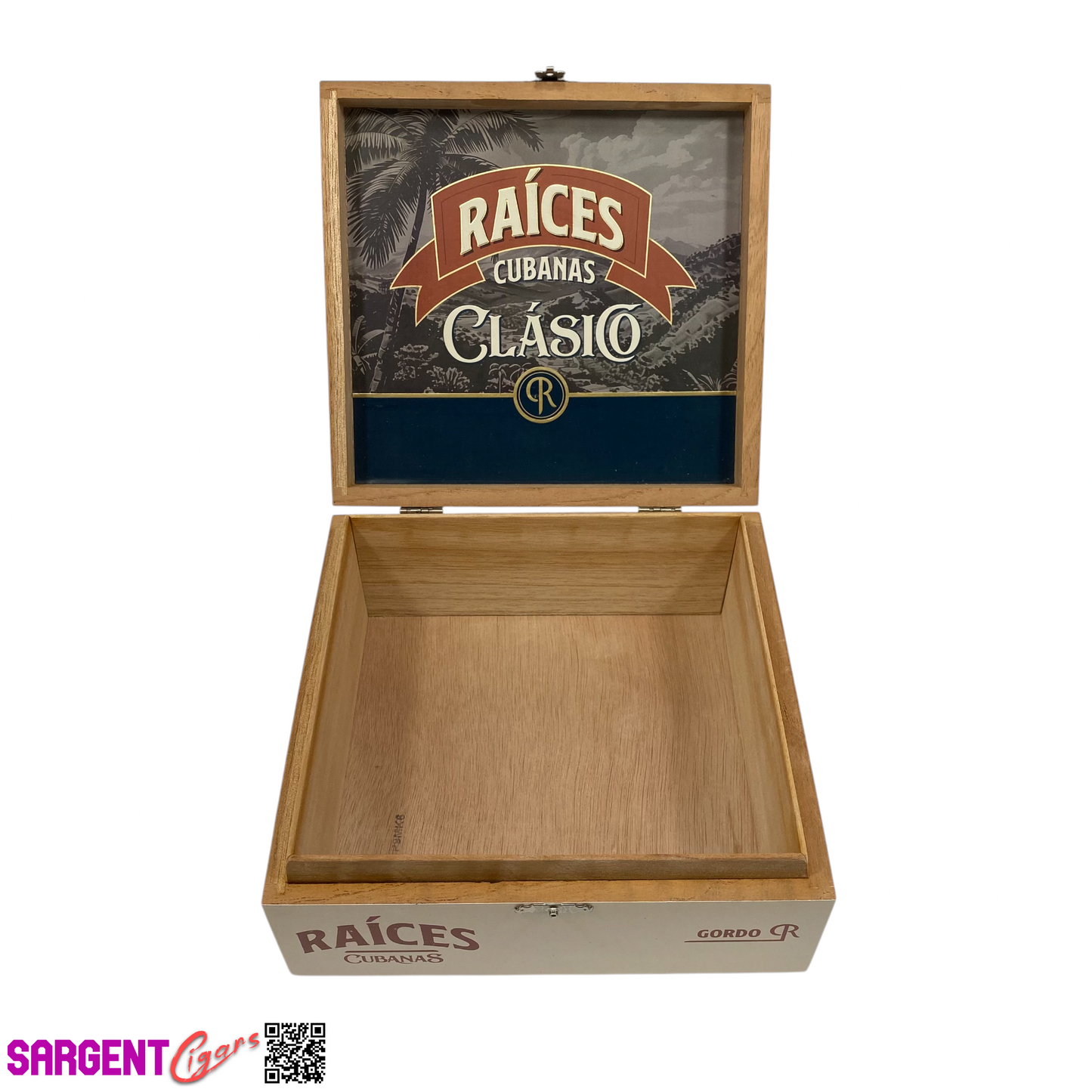 Raices Clasico Gordo Empty Wooden Cigar Box 7.5x7x3