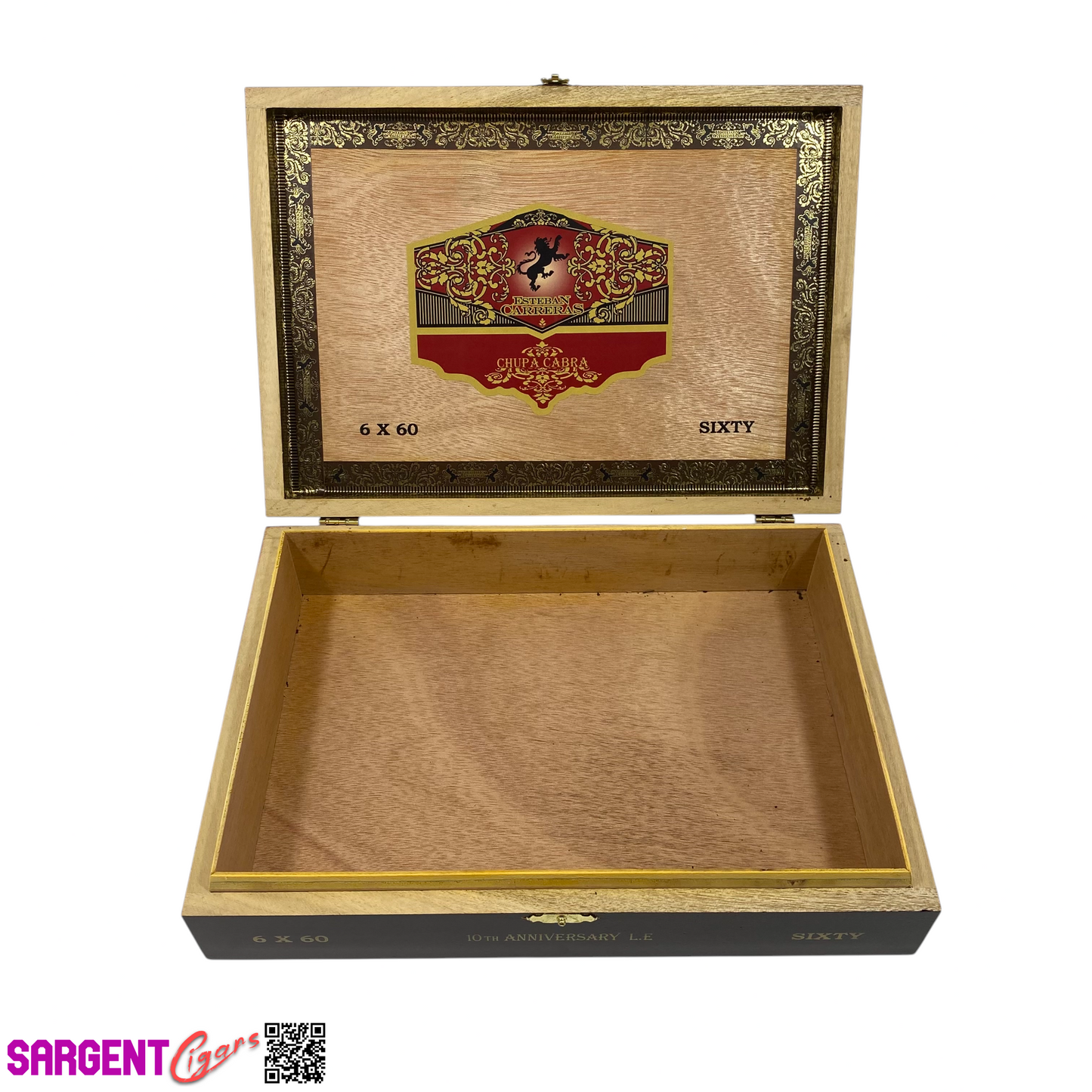 Esteban Carreras Chupa Cabra Sixty Empty Wooden Cigar Box 11x7.75x2.5