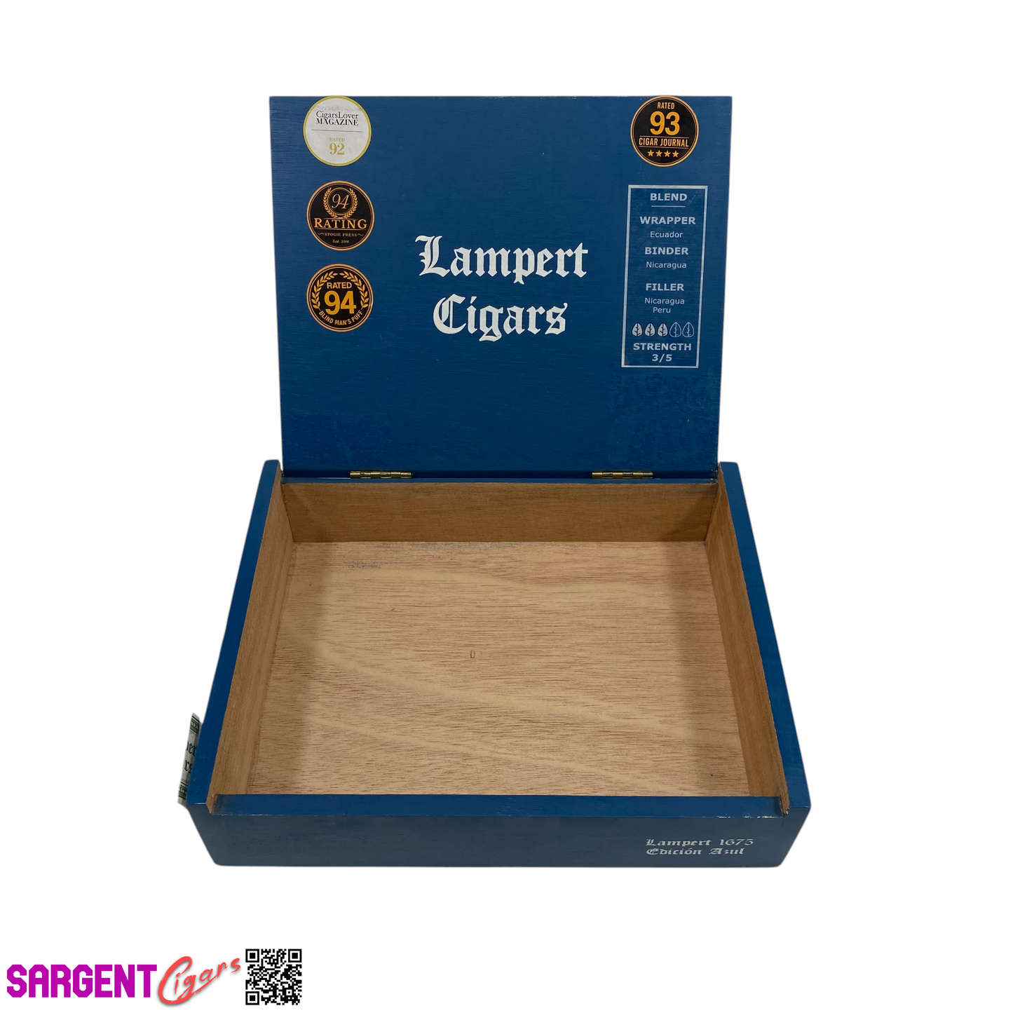 Lampert 1675 Azul Toro Empty Wooden Cigar Box 8.75x6.75x2.25