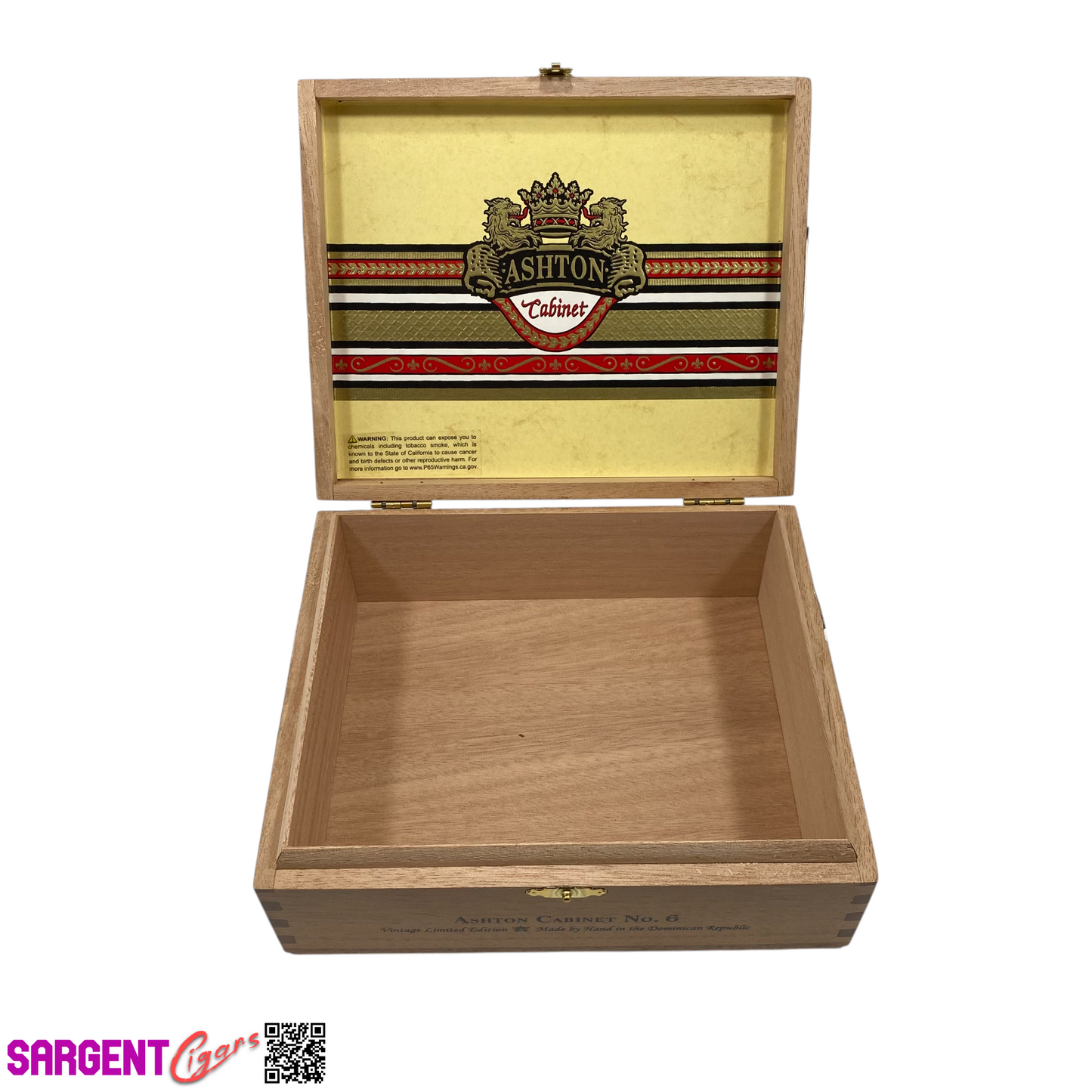 Ashton Cabinet No6 Empty Wooden Cigar Box 7.75x6.5x3