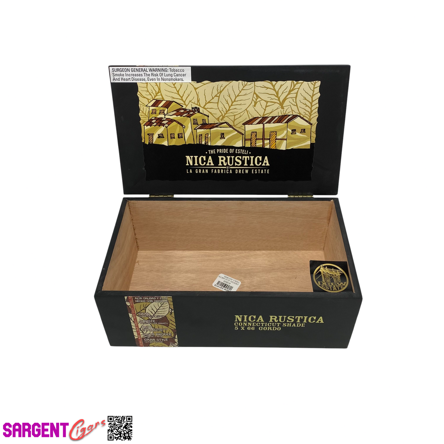 Nica Rustica Connecticut Gordo Empty Wooden Cigar Box 10x5.75x3.75