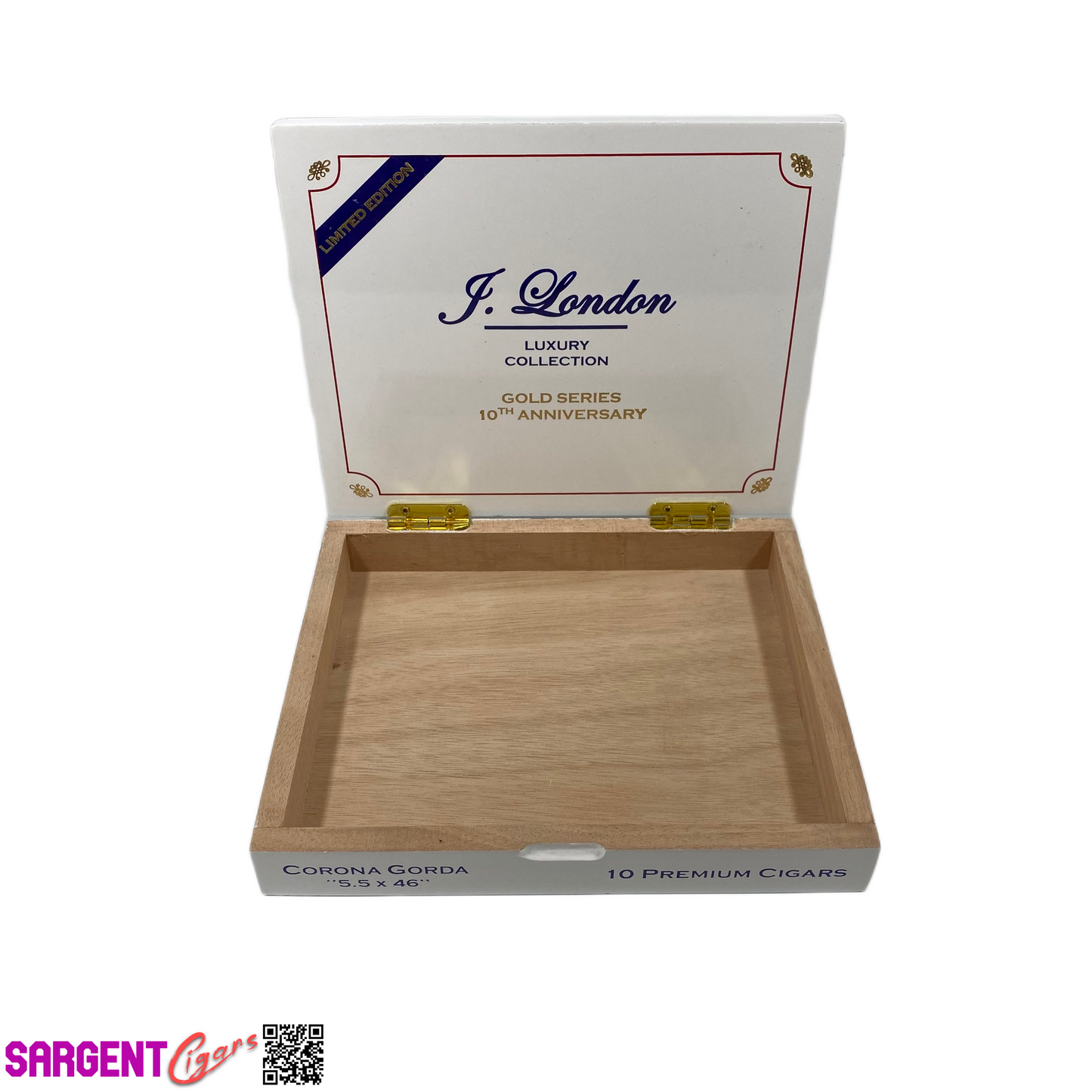 J London Luxury Collection 10th Corona Gorda Empty Wooden Cigar Box 8x6.5x1.5