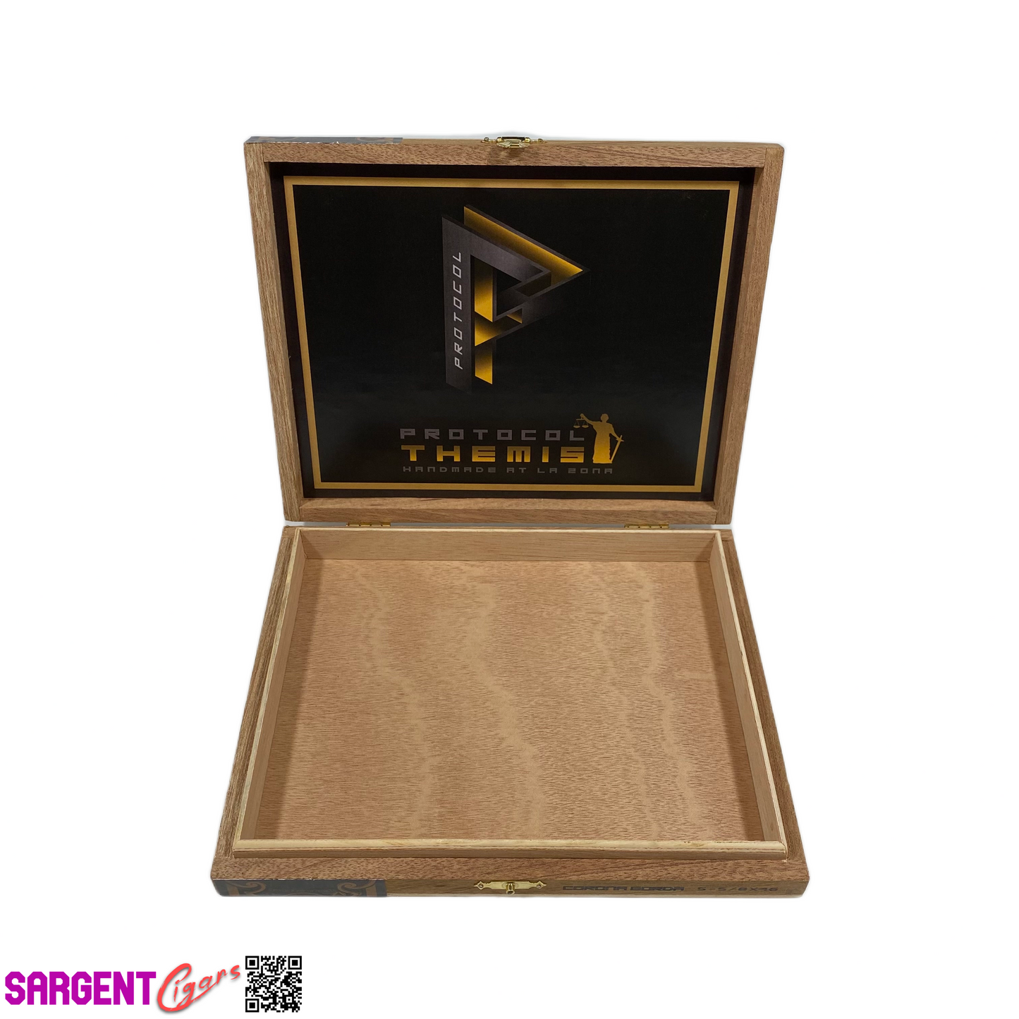 Protocol Themis Corona Gorda Empty Wooden Cigar Box 8x6.5x1