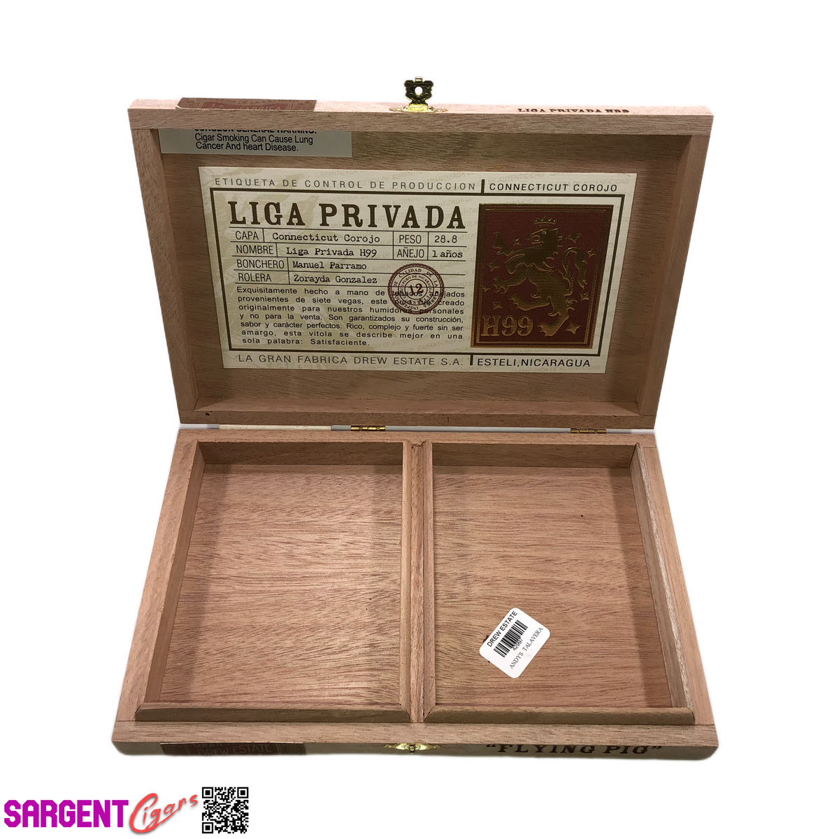Liga Privada Flying Pig H99 Empty Wooden Cigar Box 10.25x6.75x1.25