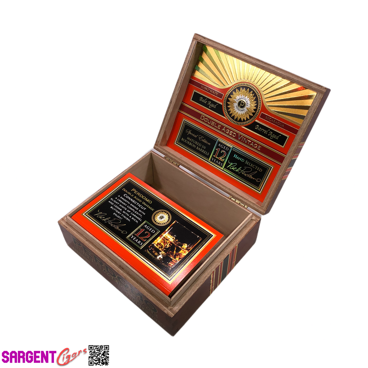 Perdomo Double Aged Vintage Conn Epicure Empty Wooden Cigar Box 8x7.25x3.5
