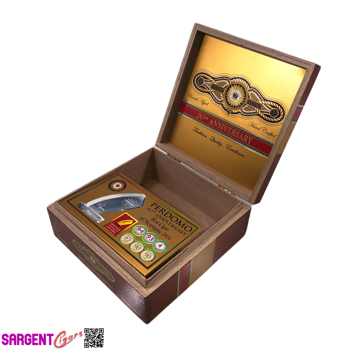 Perdomo 20th Anniversary Connecticut Churchill Empty Wooden Cigar Box 8x8x3.5